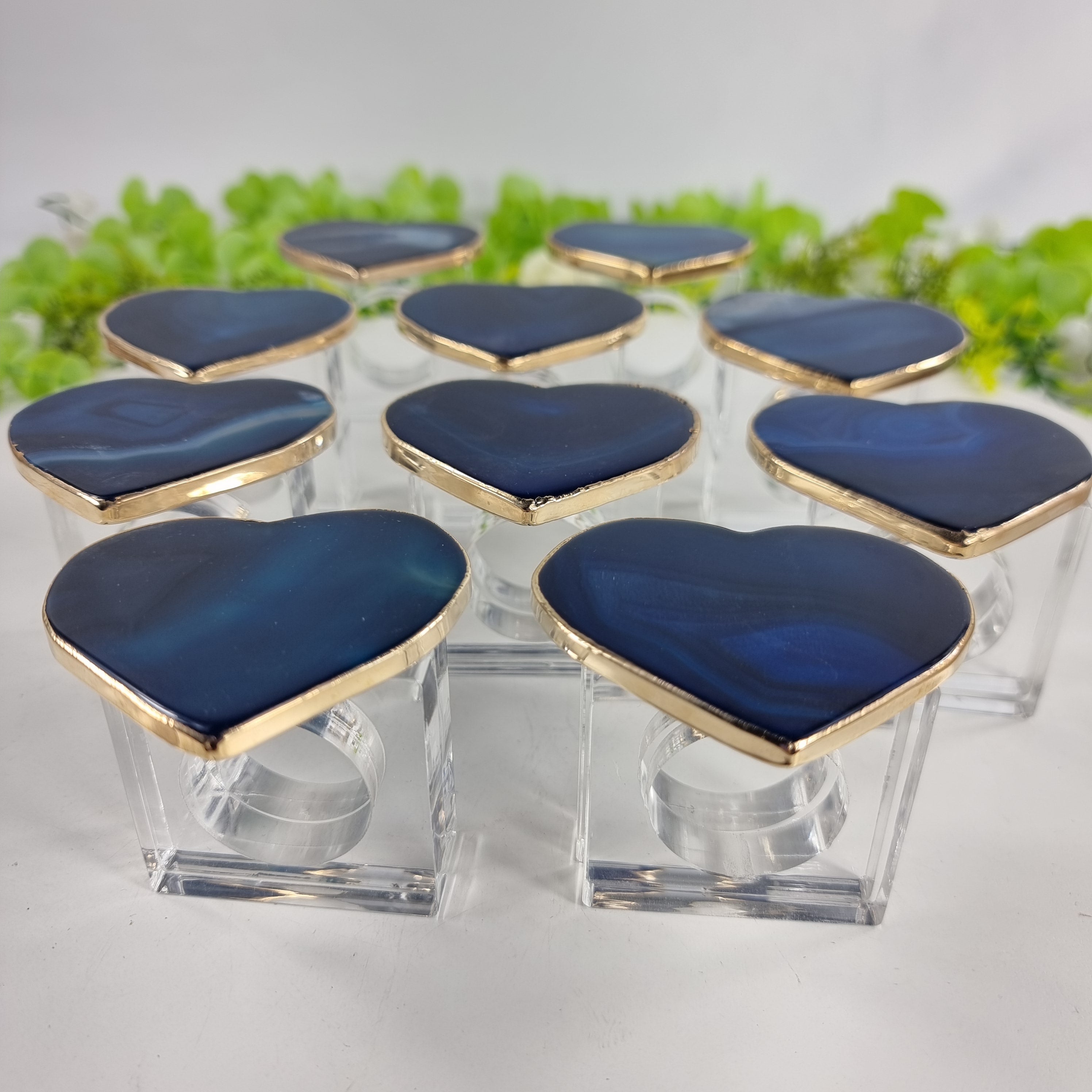 Agate Heart Napkin Rings GOLD PLATED | Kit 10 Units, Size 7 to 10 cm | Handcrafted Piece BR Crystals