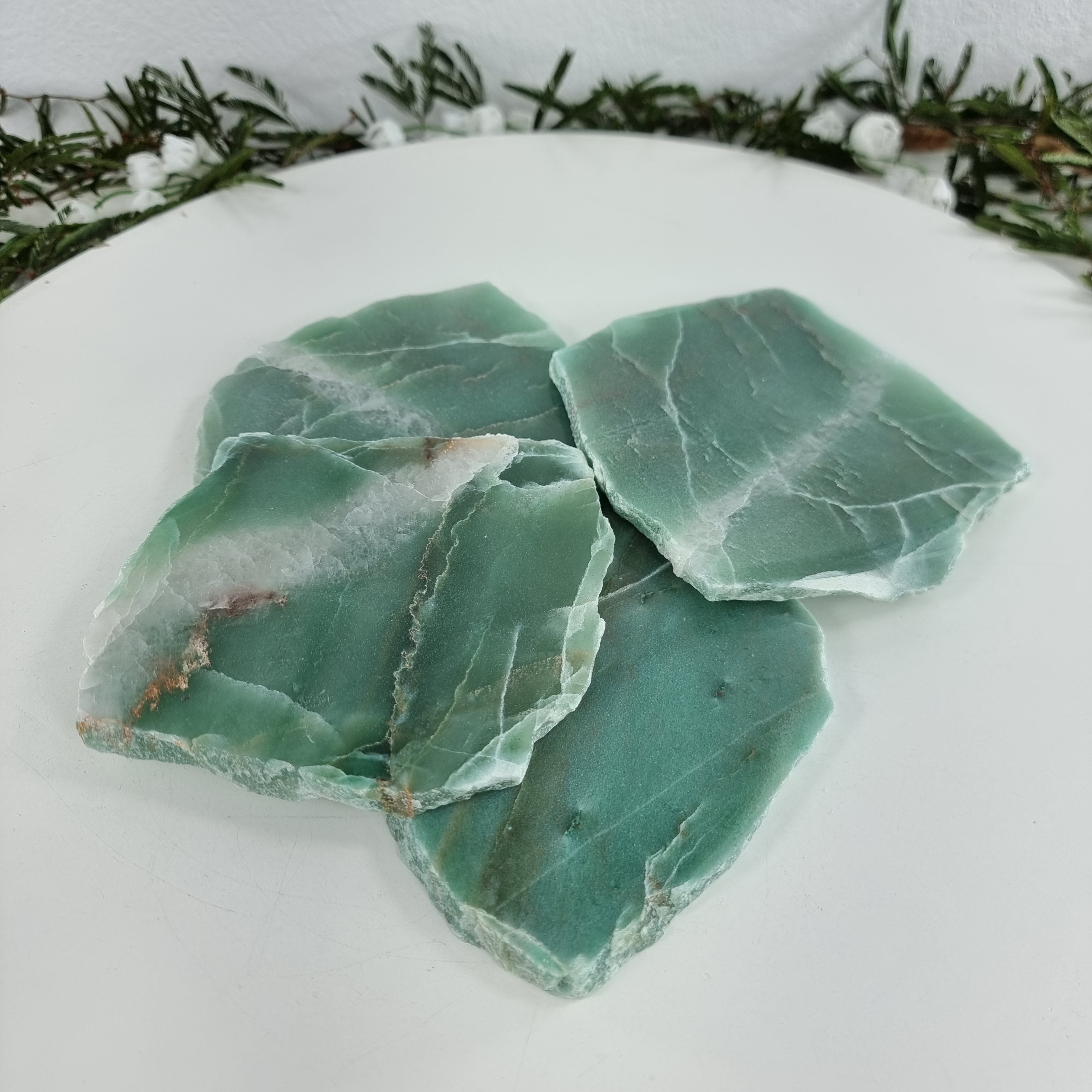 Natural Green Quartz Coasters | 4 units | Height from 10 to 11 cm | Handmade BR Crystals