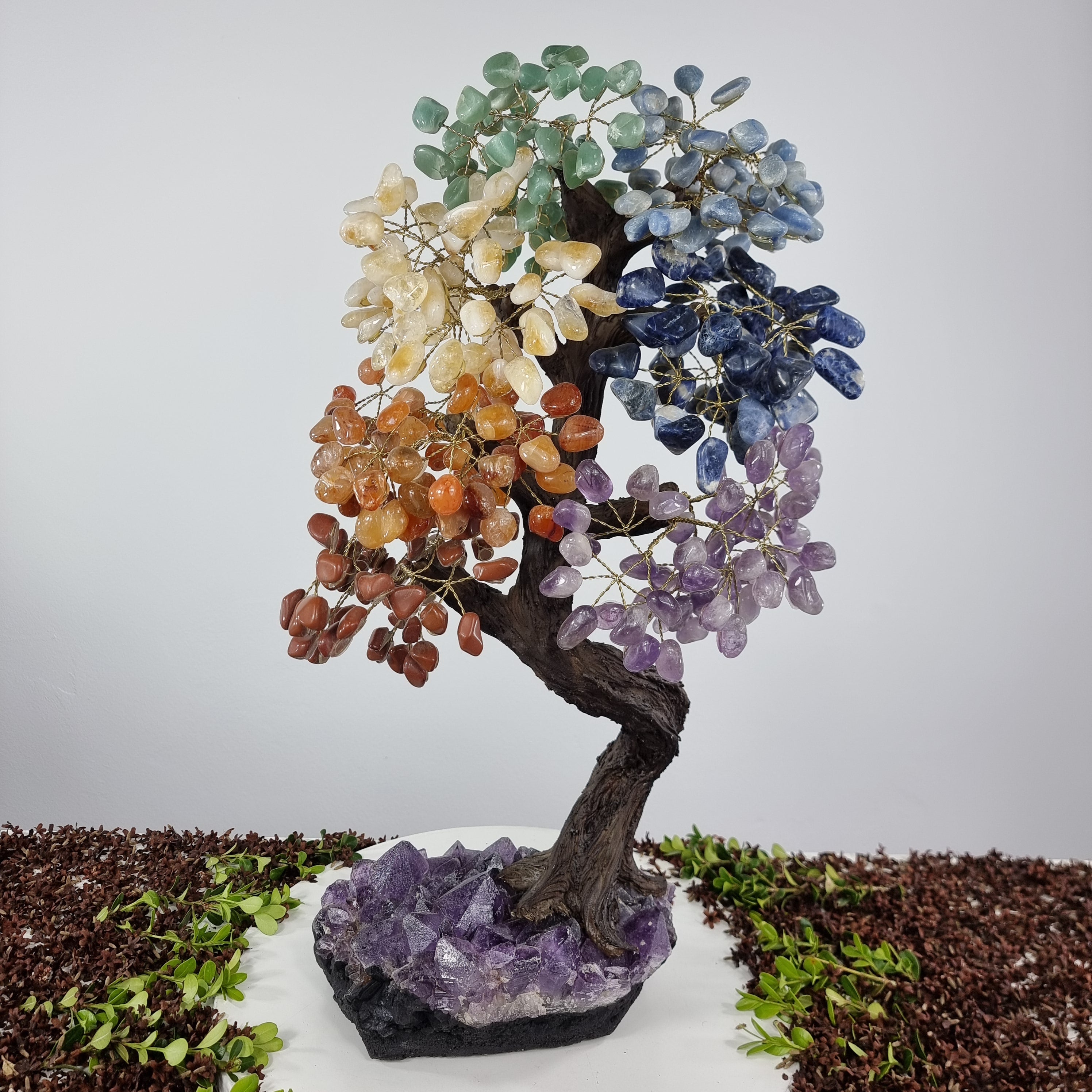 Natural Rainbow 7 CHAKRAS Tree | 720 Stones, 120 Branches | Super Special Amethyst Base with 60 cm height - Handmade Piece BR Crystals