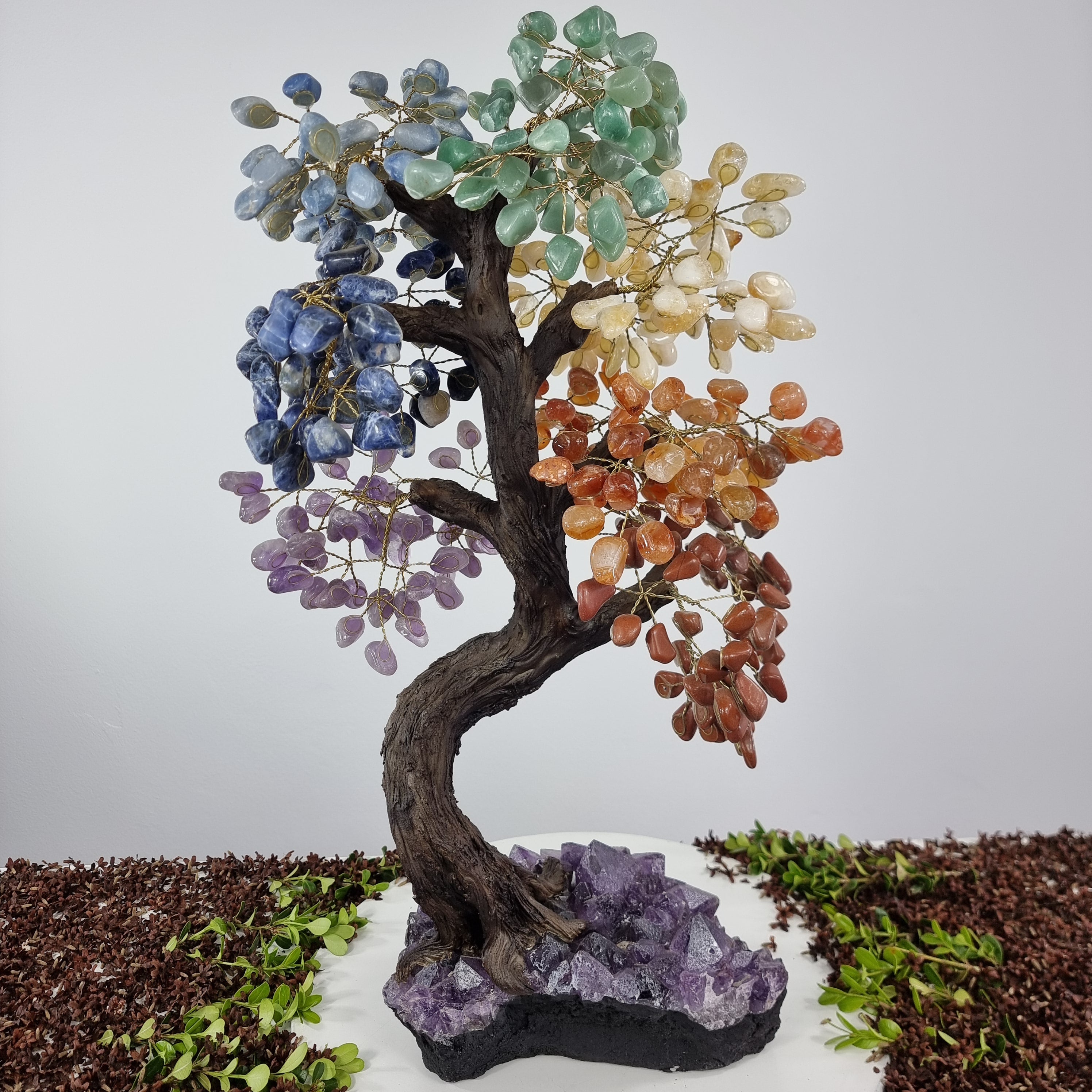 Natural Rainbow 7 CHAKRAS Tree | 720 Stones, 120 Branches | Super Special Amethyst Base with 60 cm height - Handmade Piece BR Crystals