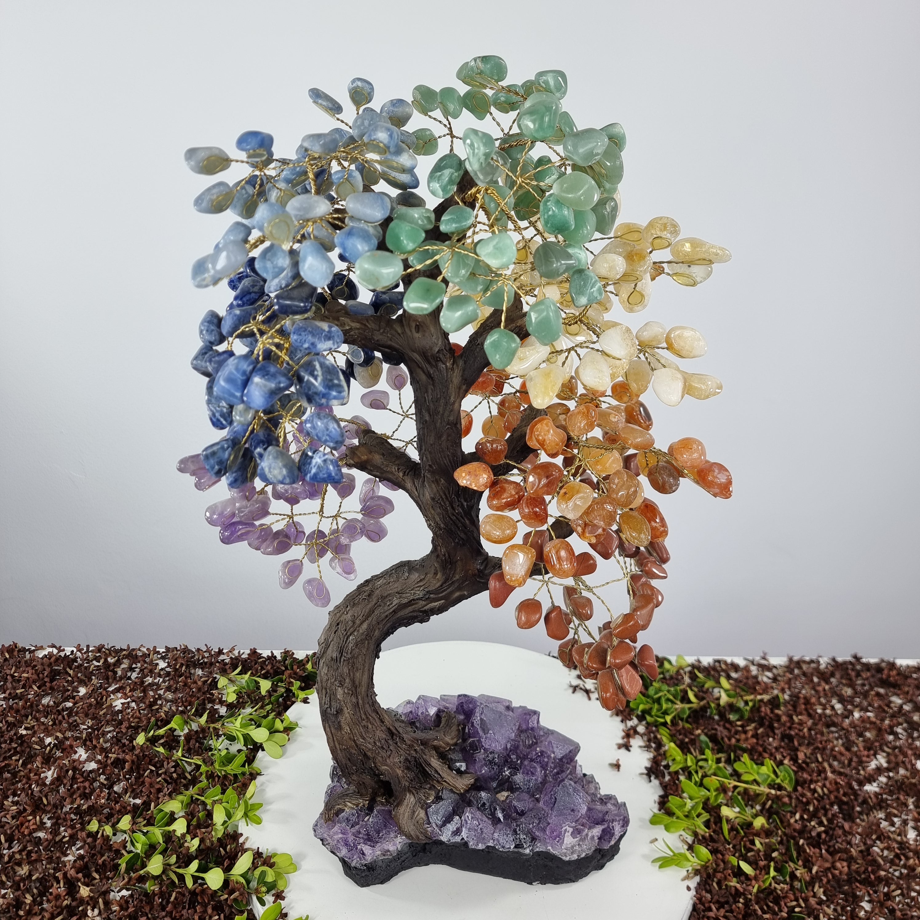 Natural Rainbow 7 CHAKRAS Tree | 720 Stones, 120 Branches | Super Special Amethyst Base with 60 cm height - Handmade Piece BR Crystals