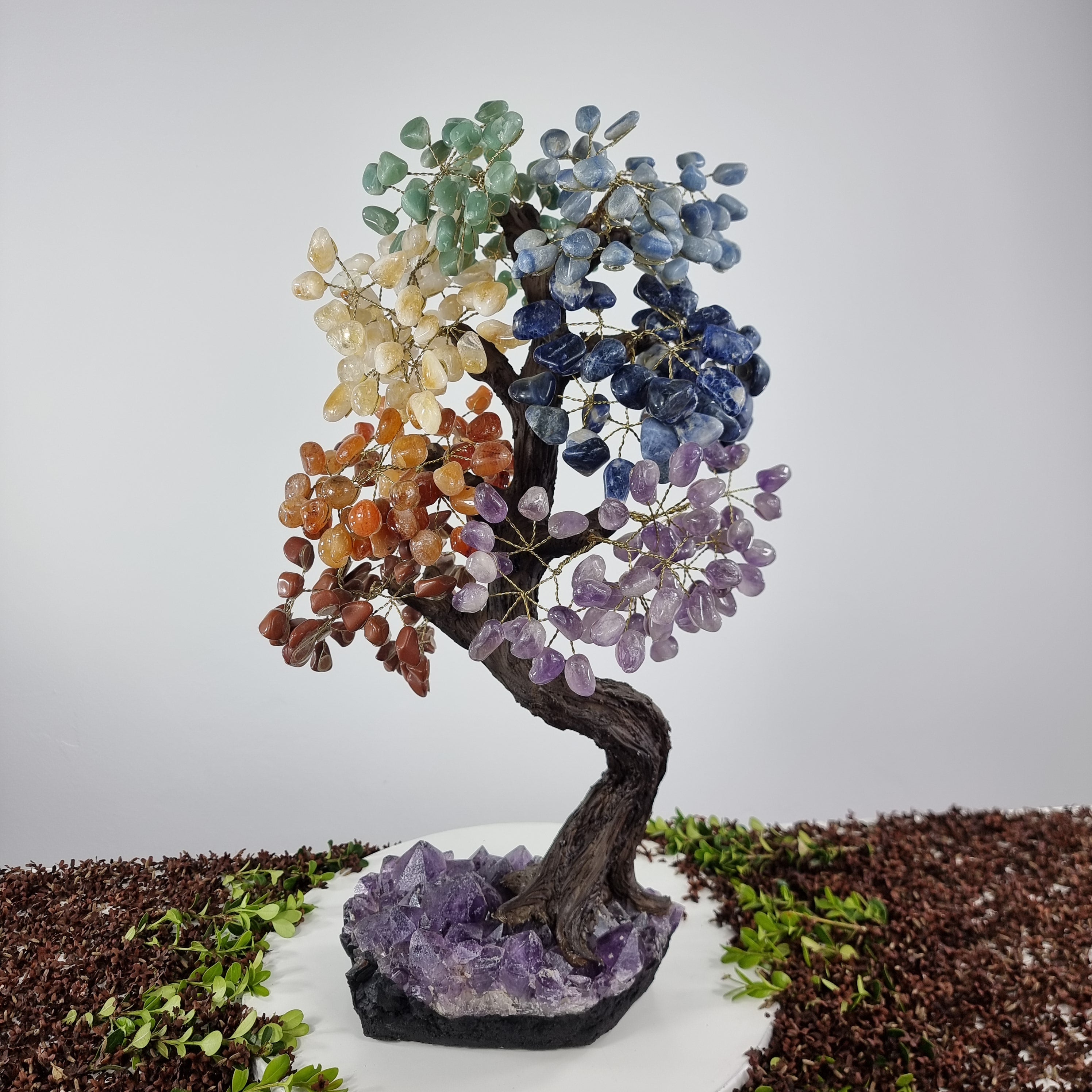 Natural Rainbow 7 CHAKRAS Tree | 720 Stones, 120 Branches | Super Special Amethyst Base with 60 cm height - Handmade Piece BR Crystals