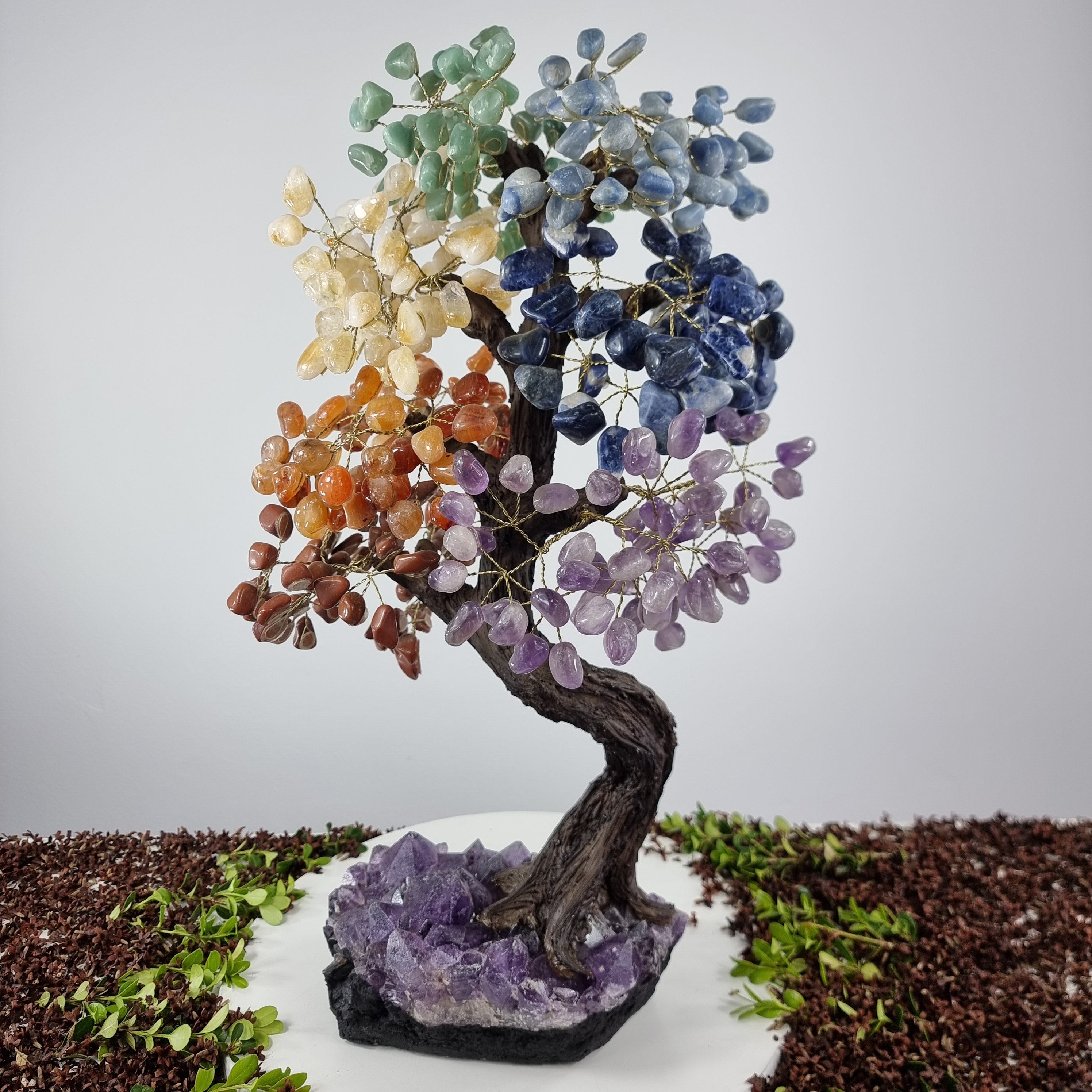 Natural Rainbow 7 CHAKRAS Tree | 720 Stones, 120 Branches | Super Special Amethyst Base with 60 cm height - Handmade Piece BR Crystals