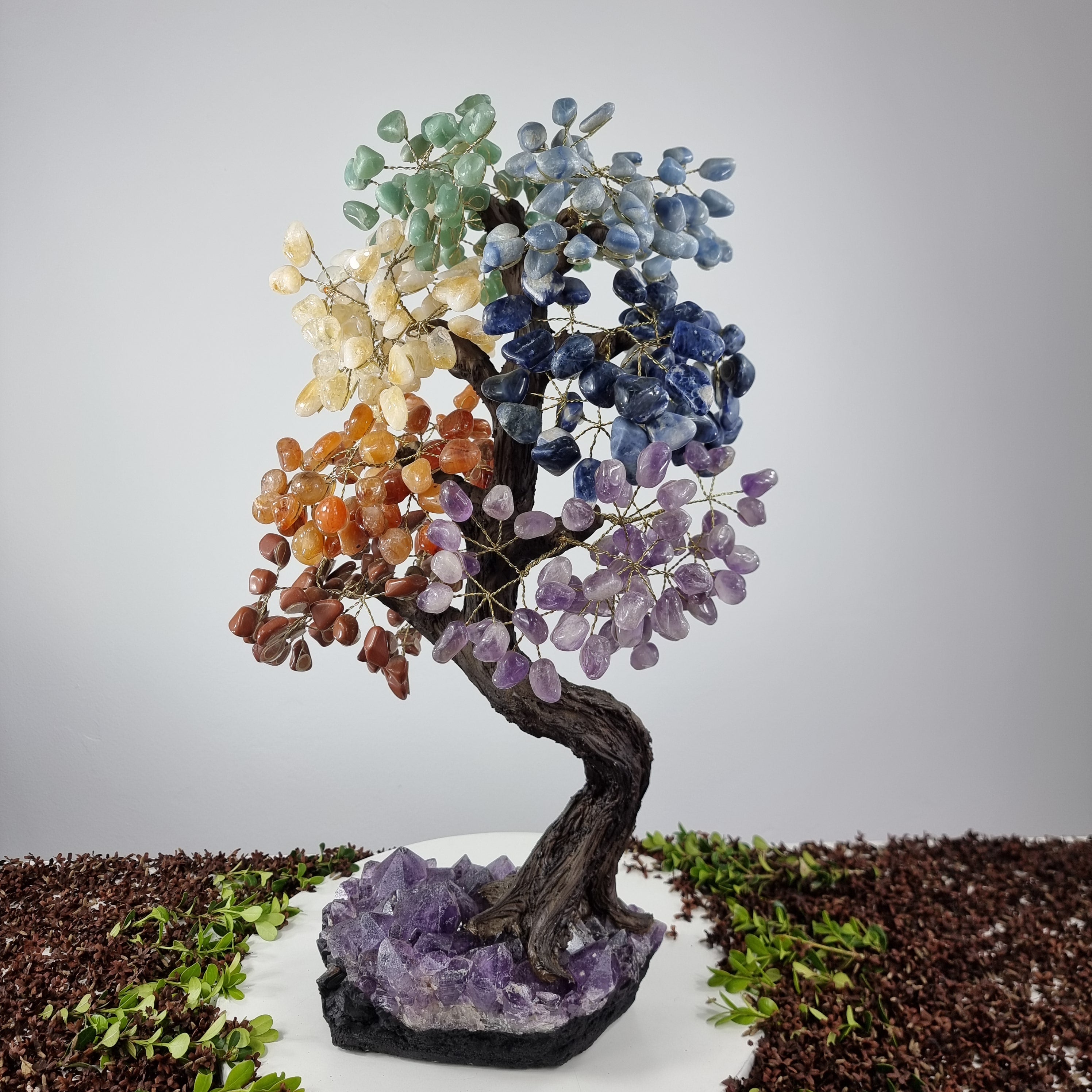 Natural Rainbow 7 CHAKRAS Tree | 720 Stones, 120 Branches | Super Special Amethyst Base with 60 cm height - Handmade Piece BR Crystals