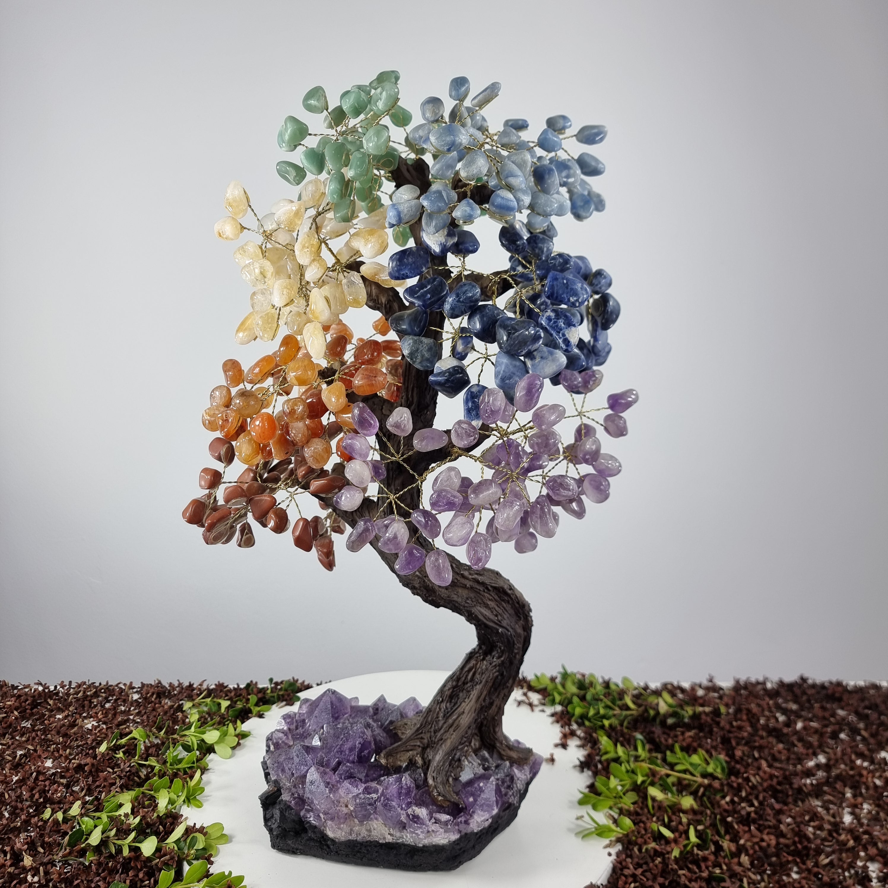 Natural Rainbow 7 CHAKRAS Tree | 720 Stones, 120 Branches | Super Special Amethyst Base with 60 cm height - Handmade Piece BR Crystals