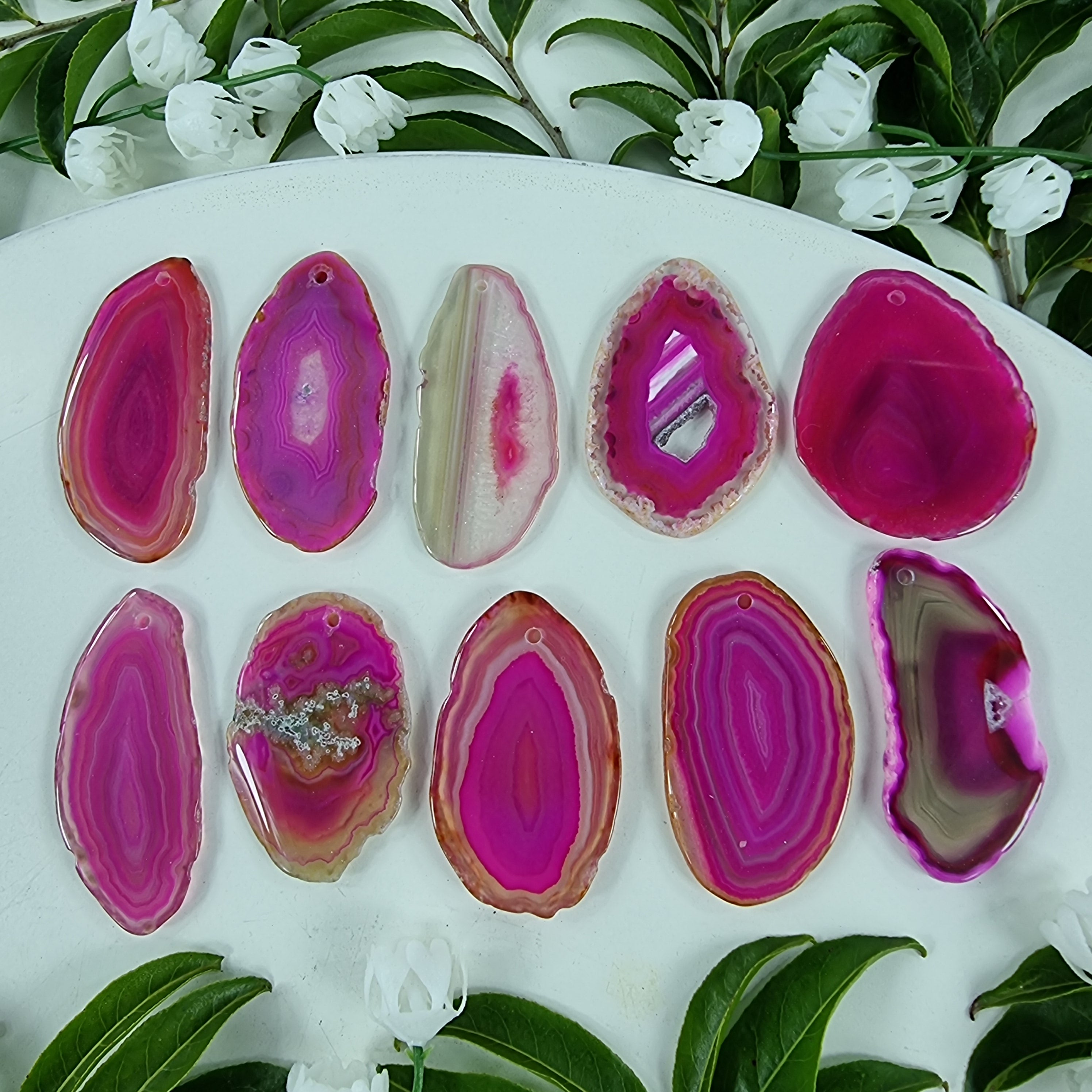 Ágatas Planas Naturales Súper Especiales | KIT 10 SIN BAÑO con orificio | Pieza Artesanal BR Crystals