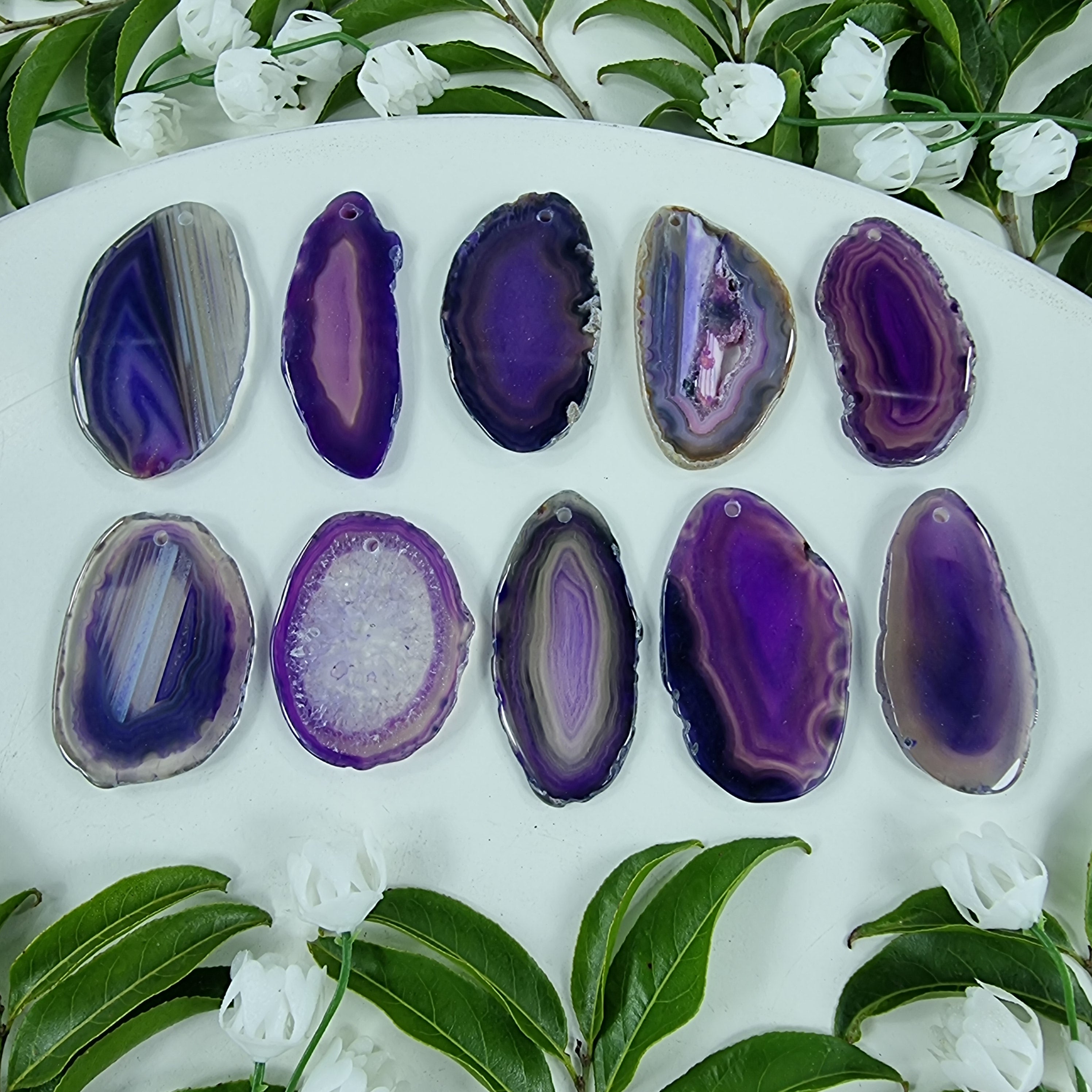 Super Special Natural Agate Slices | KIT 10 UNPLATED with hole | Handmade Piece BR Crystals