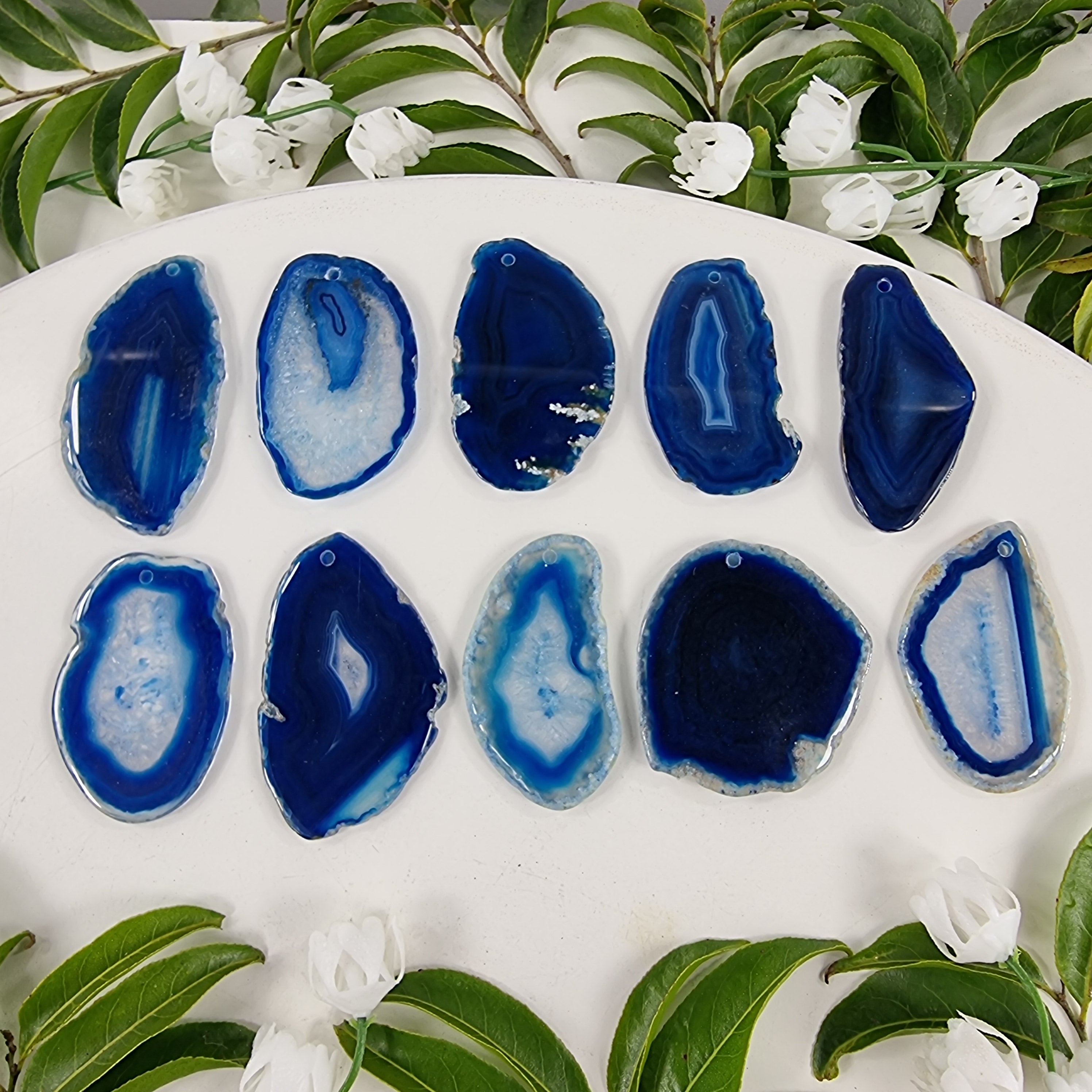Super Special Natural Agate Slices | KIT 10 UNPLATED with hole | Handmade Piece BR Crystals