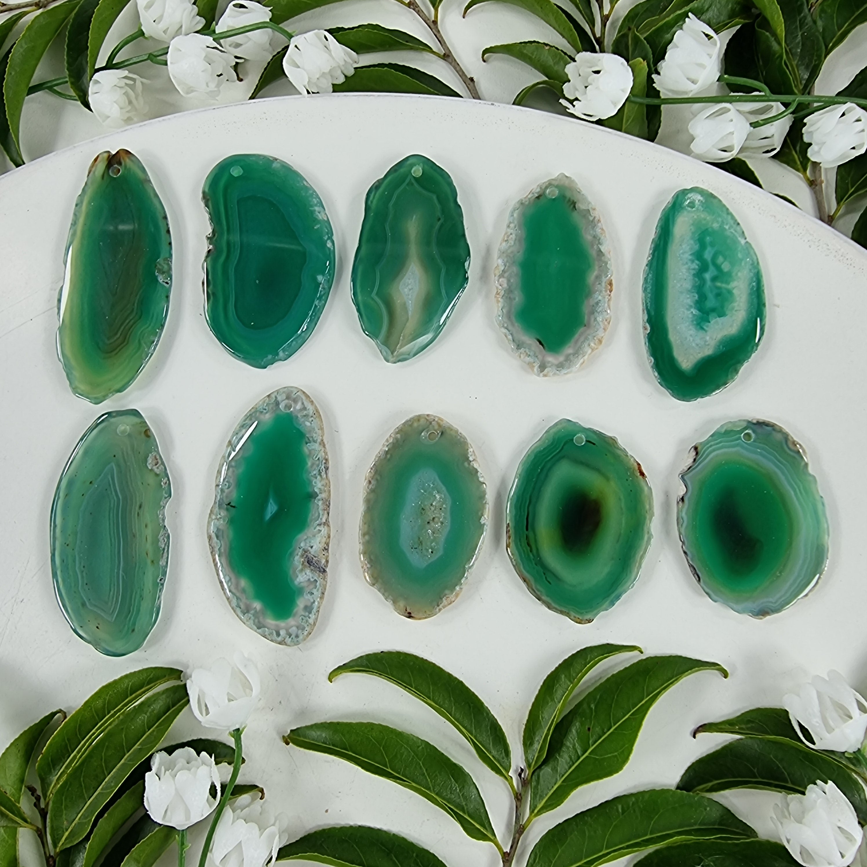 Super Special Natural Agate Slices | KIT 10 UNPLATED with hole | Handmade Piece BR Crystals