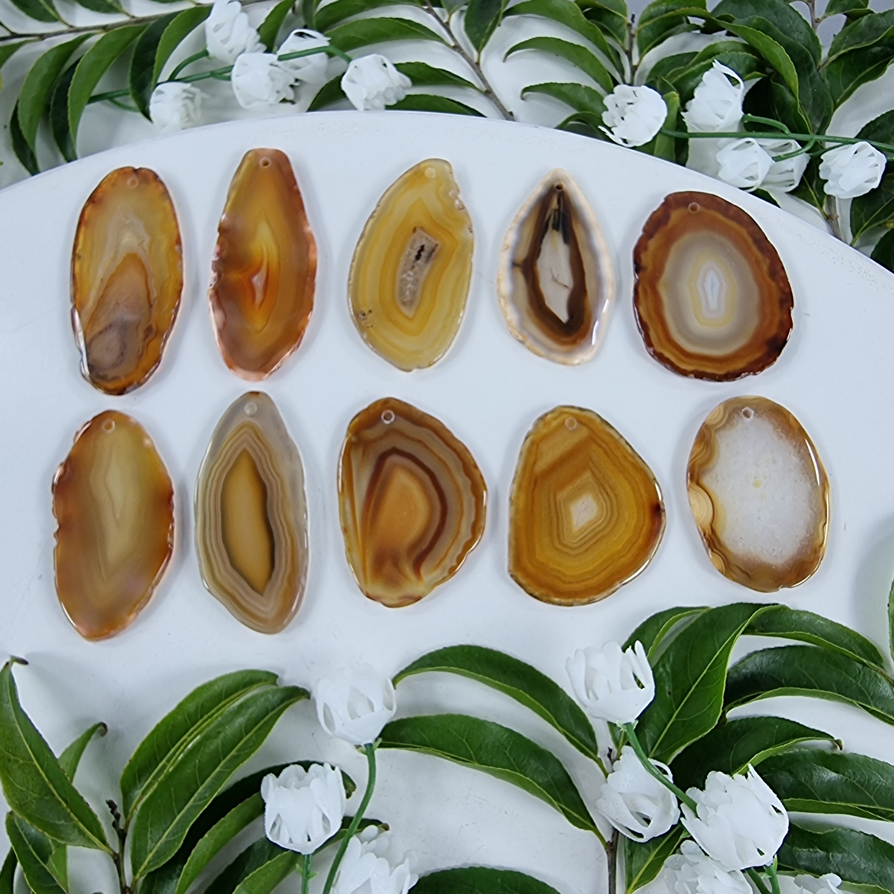 Ágatas Planas Naturales Súper Especiales | KIT 10 SIN BAÑO con orificio | Pieza Artesanal BR Crystals