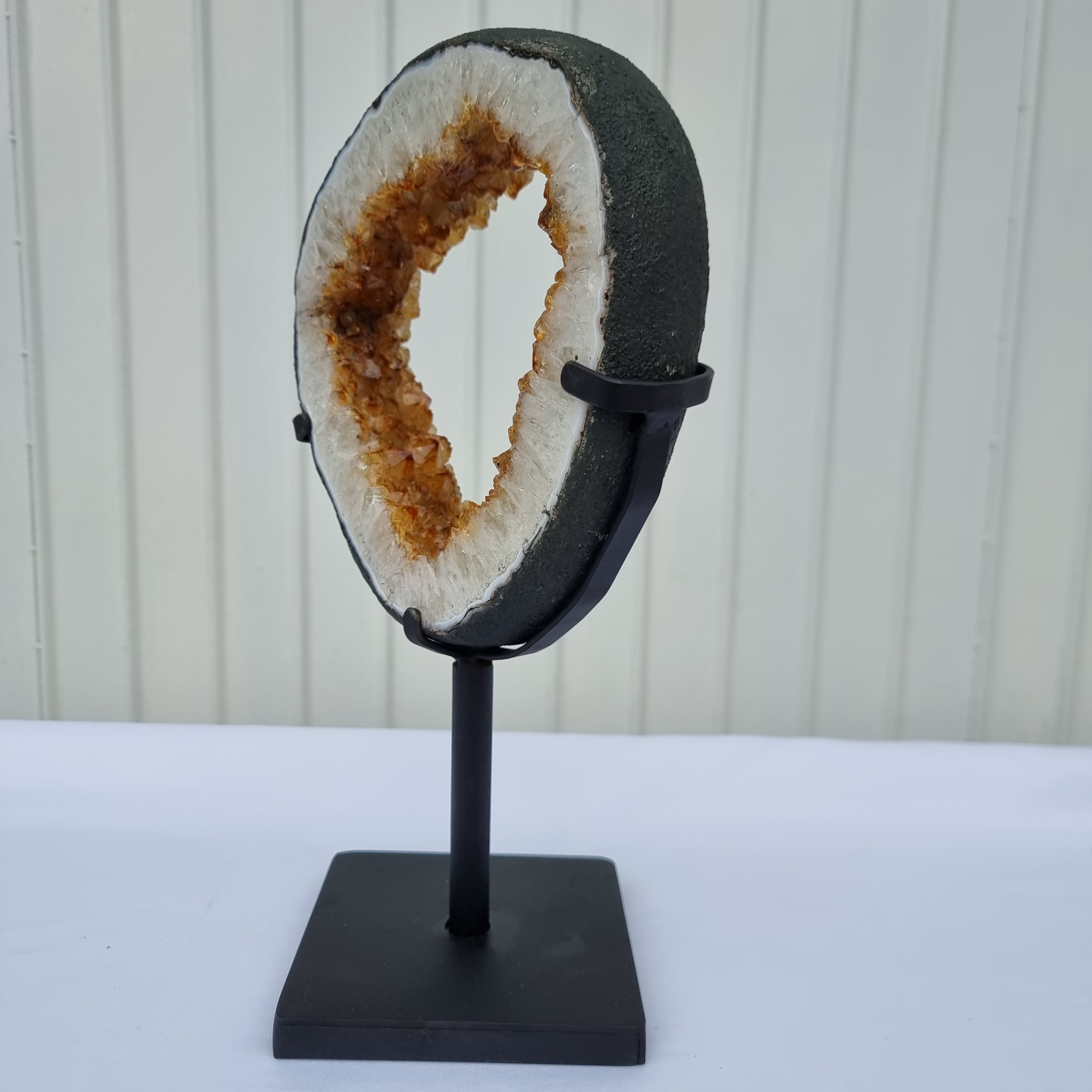 Special CITRINE Hoop | Black Iron Base | Weight 3.10 kgs, Height 38 cm | Energy, Beauty, and Sophistication | BR Crystals Handmade Piece