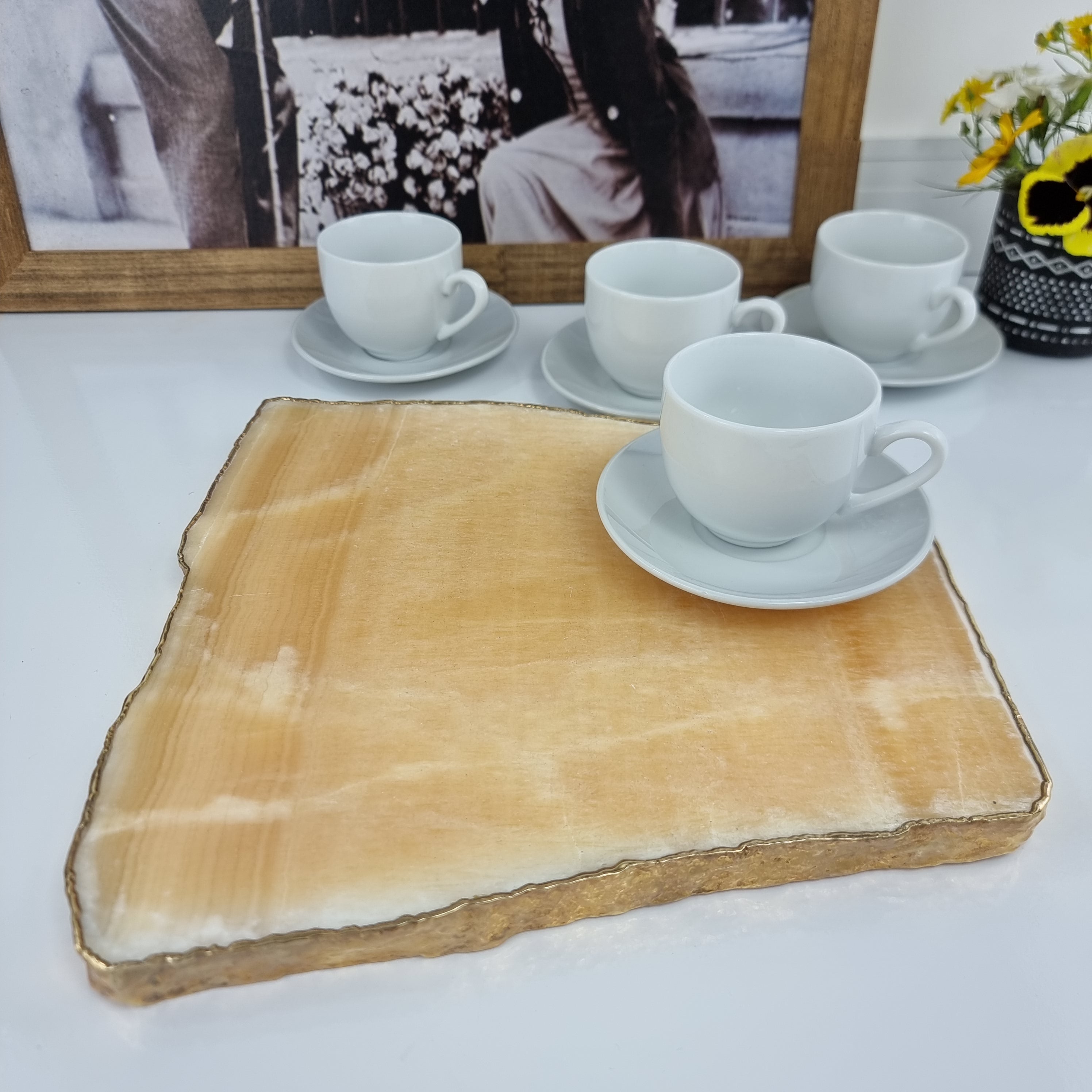 Bandejas de Cuarzo con BORDES DORADOS tamaño 30 a 35 cm y peso 3 kg