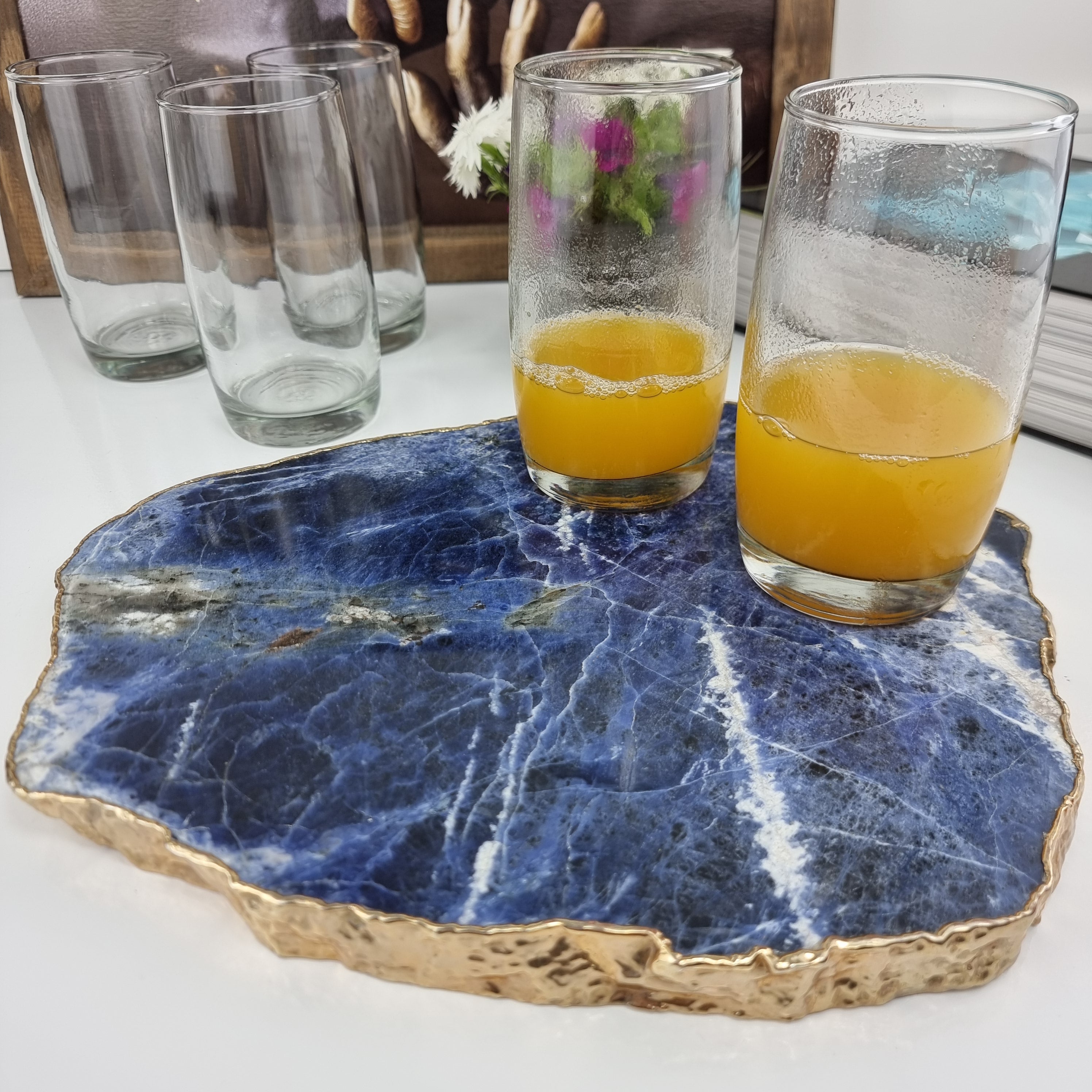 Bandejas de Cuarzo con BORDES DORADOS tamaño 30 a 35 cm y peso 3 kg