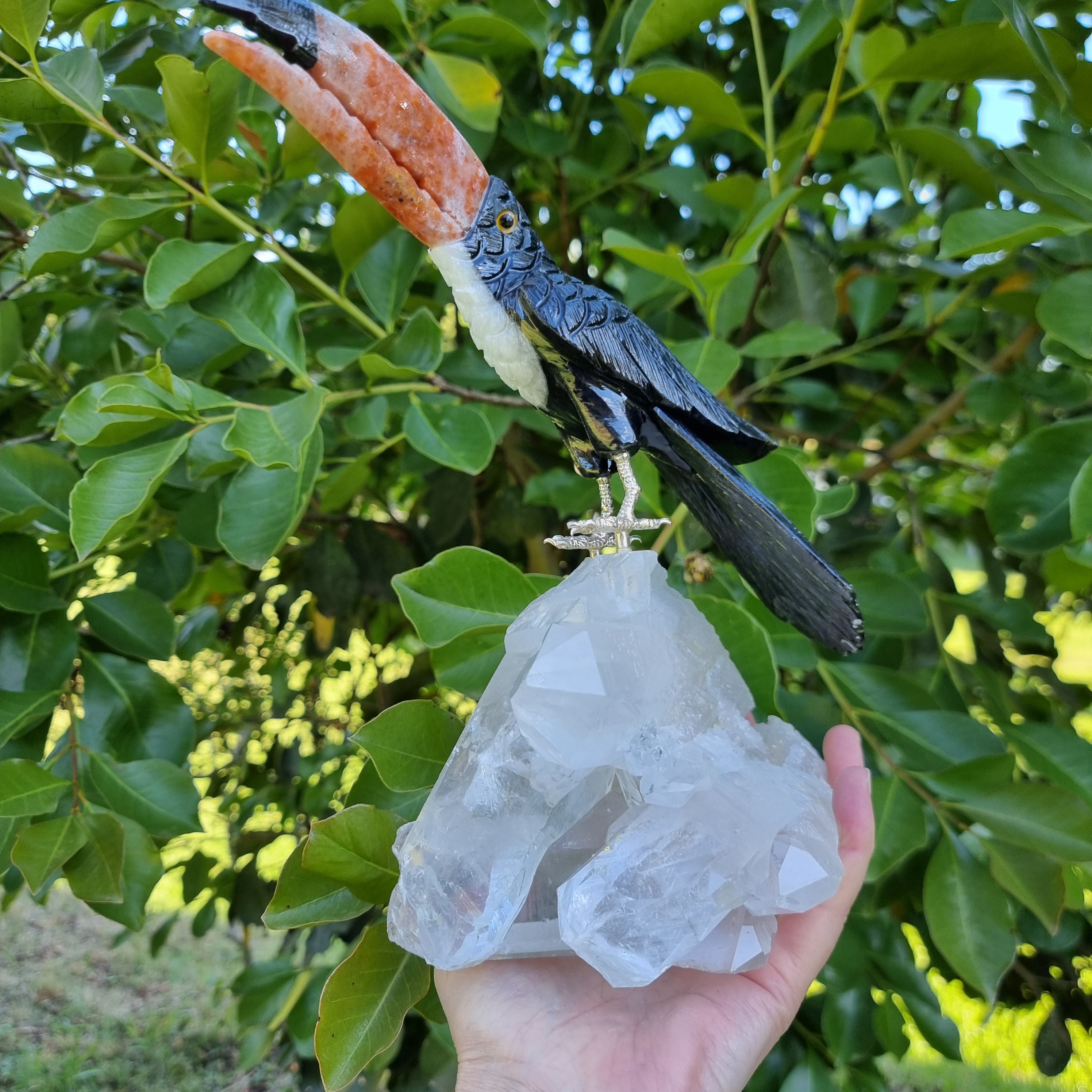Tucán Negro de Cristal Natural Especial | Peso 1,95 kg, Altura 26 cm | Exclusivo, Energía y Belleza