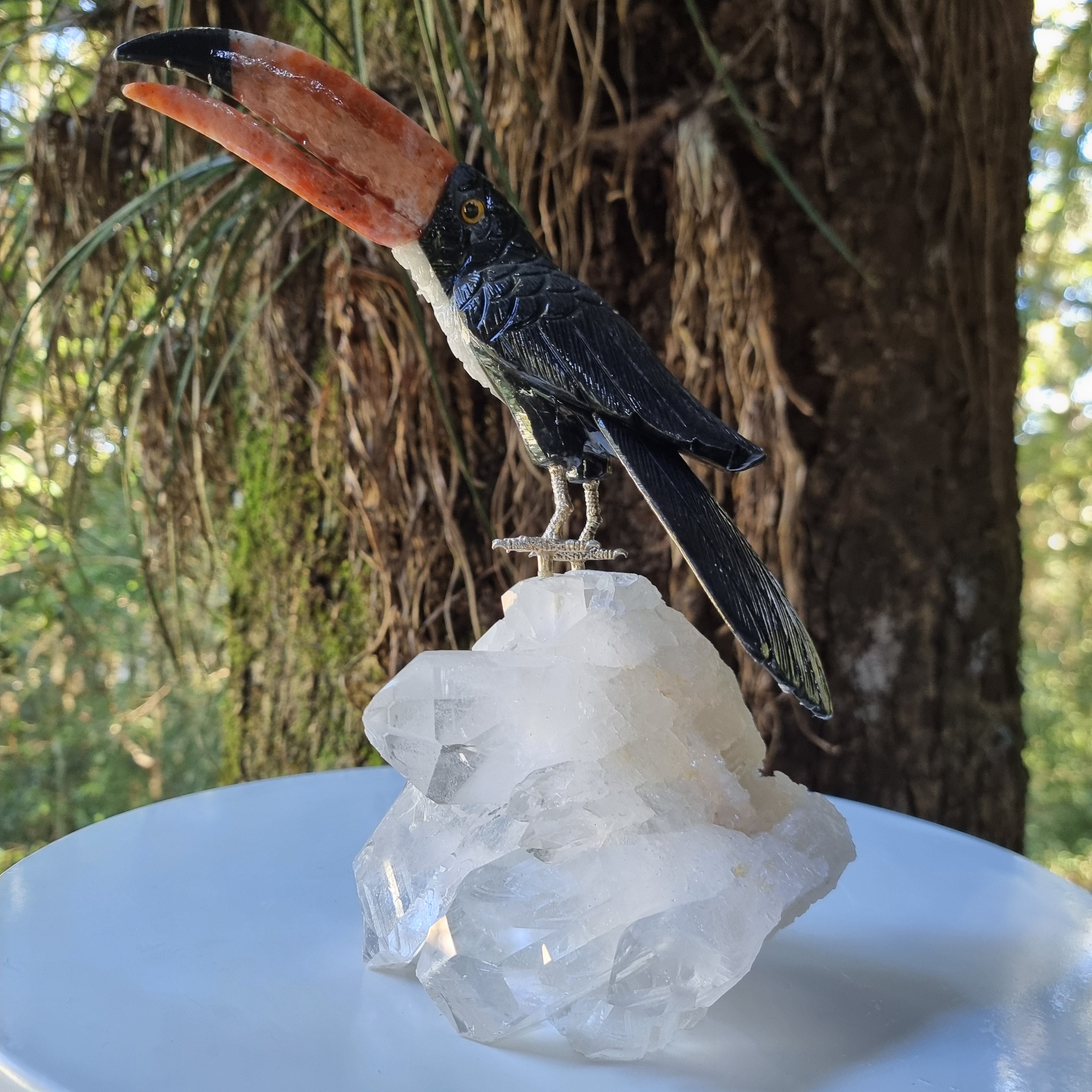 Tucán Negro de Cristal Natural Especial | Peso 1,95 kg, Altura 26 cm | Exclusivo, Energía y Belleza
