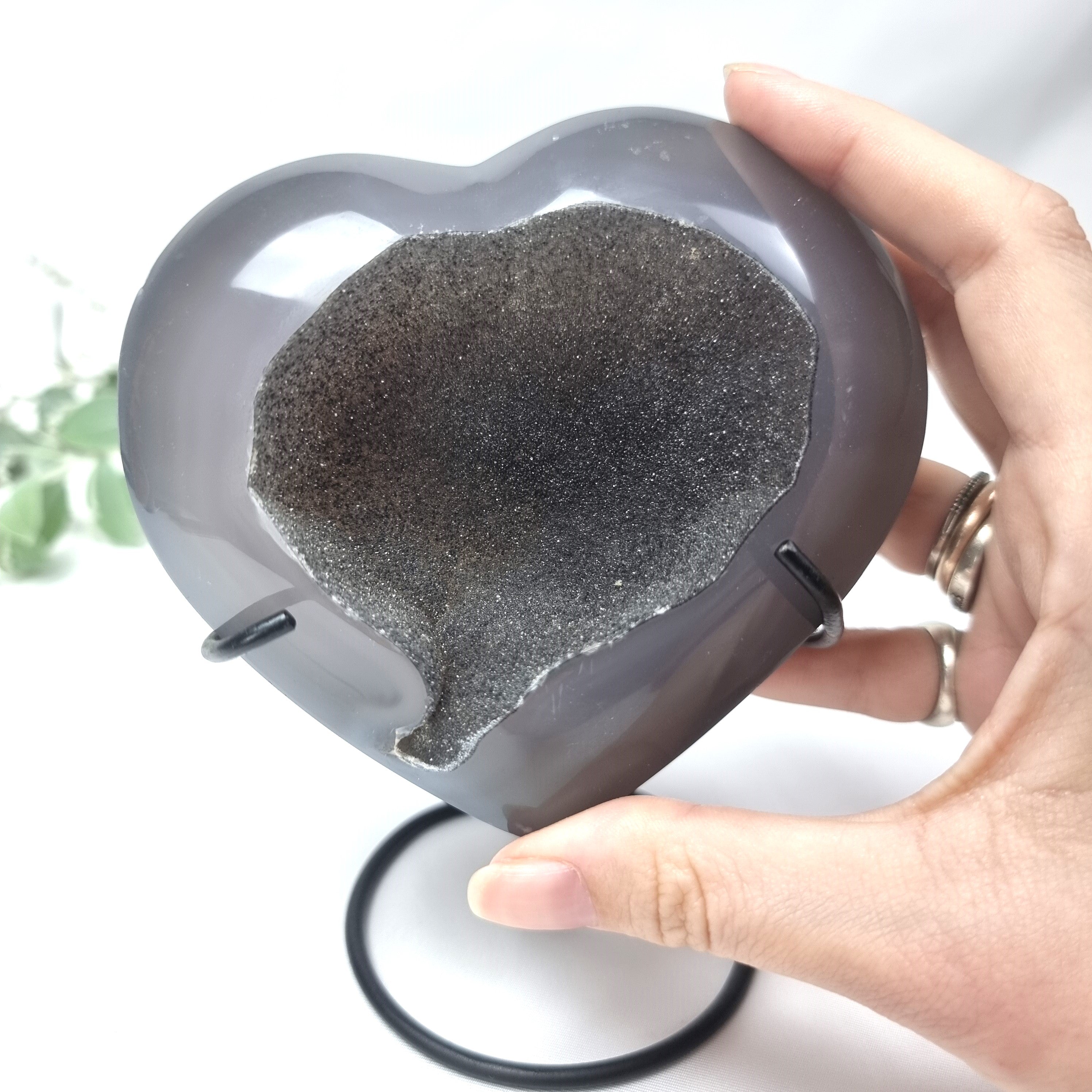 Agate Heart Geode, Extra Quality, metal stand, 1.39 lbs & 4.51" Tall #by Brcrystals