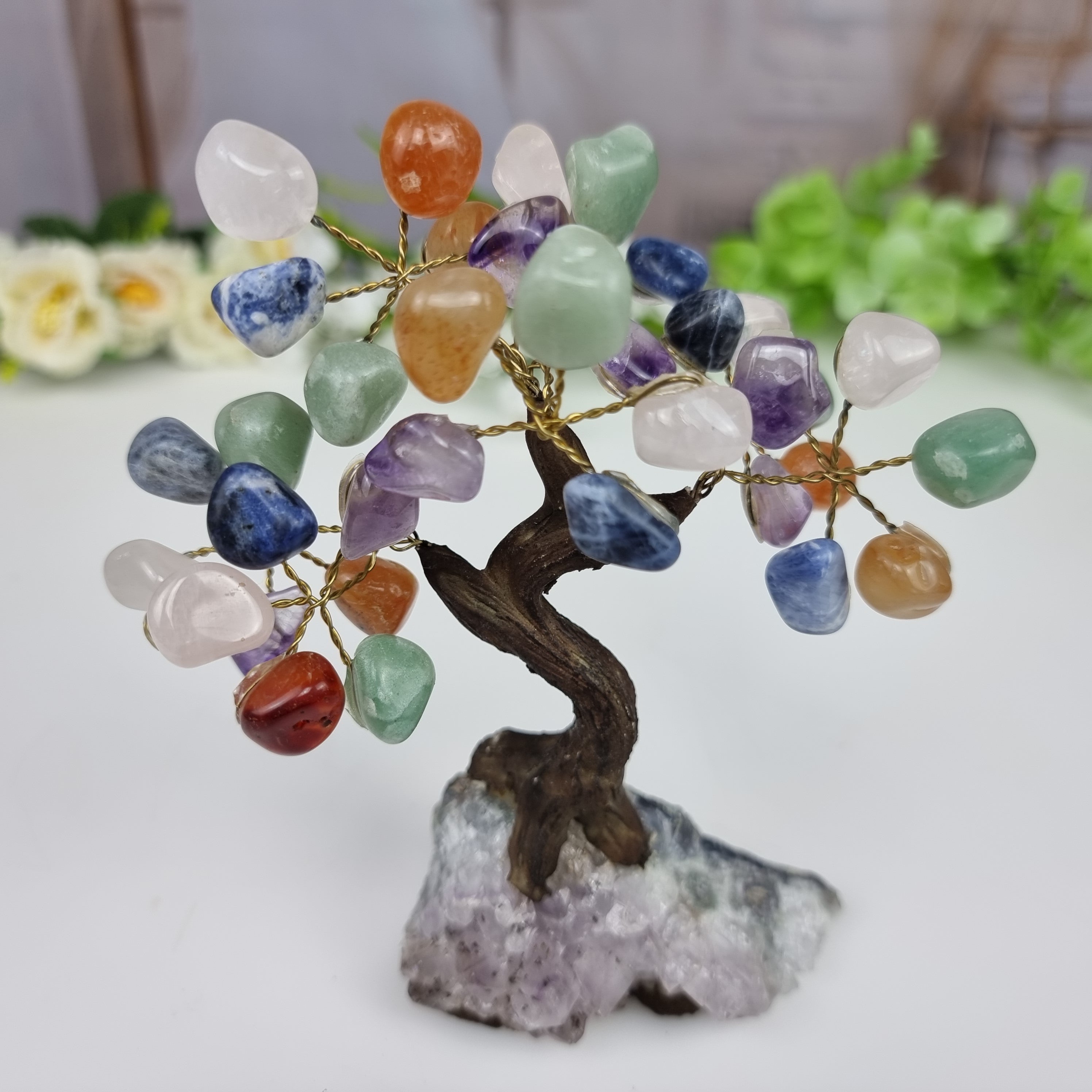 Árvores de 7 CHACRAS Naturais | Modelos para Escolha | Base Especial de Ametista - 7 a 36 galhos e 35 a 240 Pedras | Peça Artesanal BR Crystals