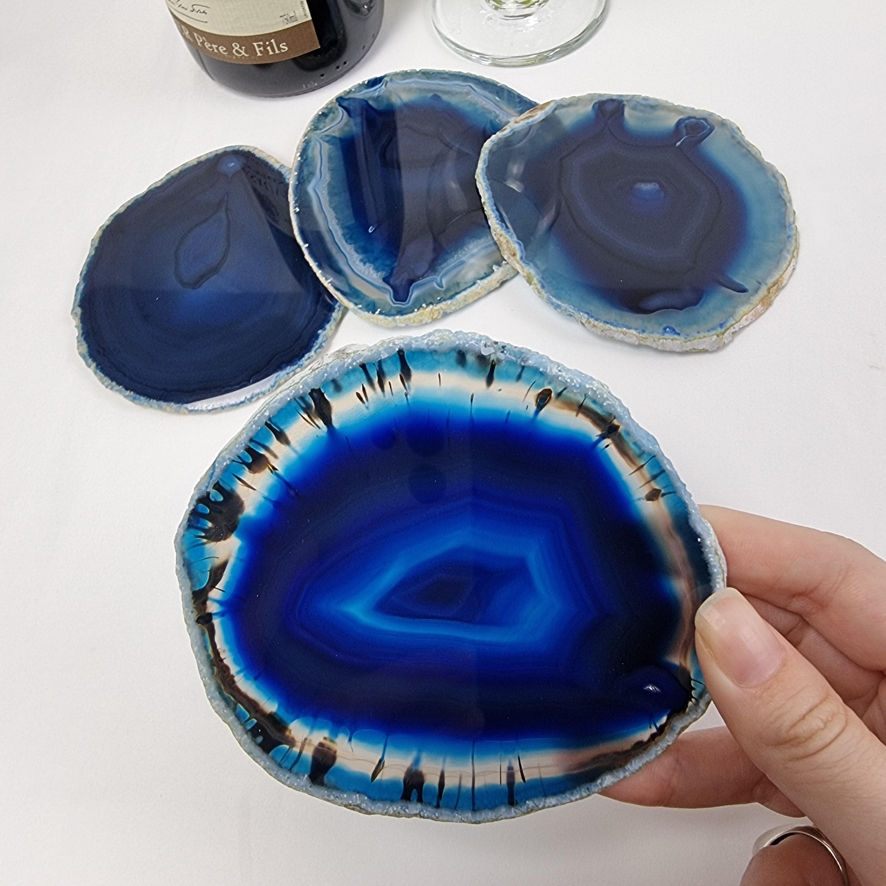 Blue Agate Coasters set of 4, sizes 3.5" to 4.5" each