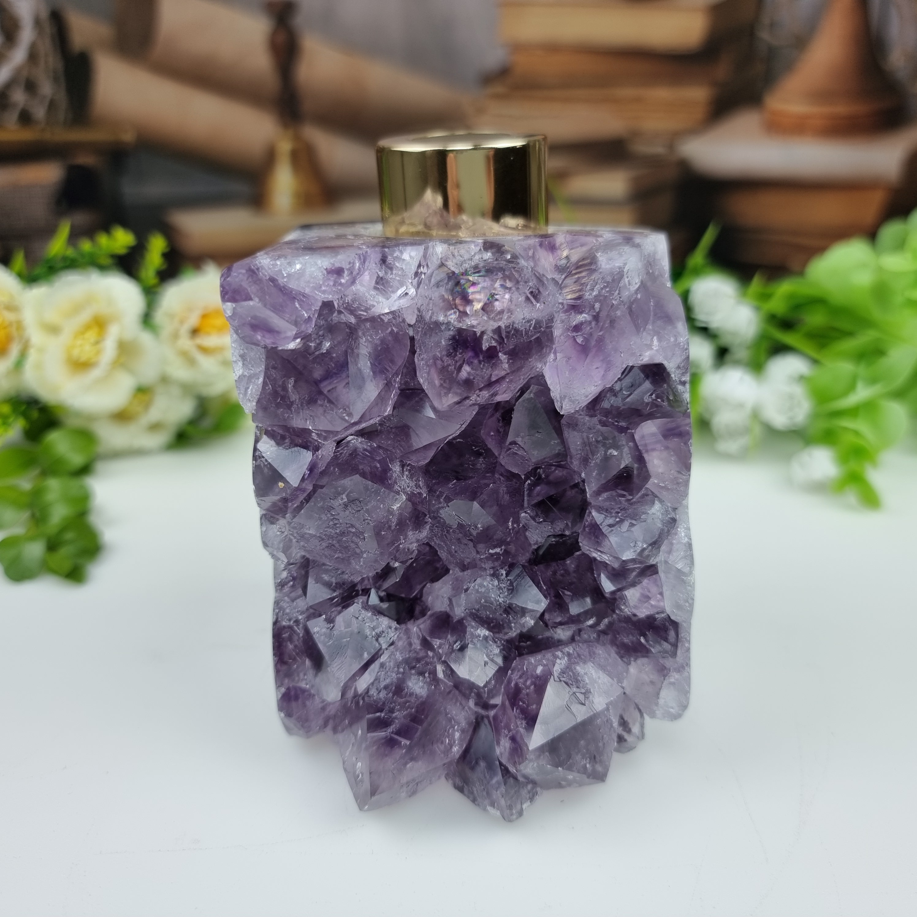 Natural Amethyst Diffuser with Gold or Silver Mouthpiece Height 12 cm Weight 1 kg