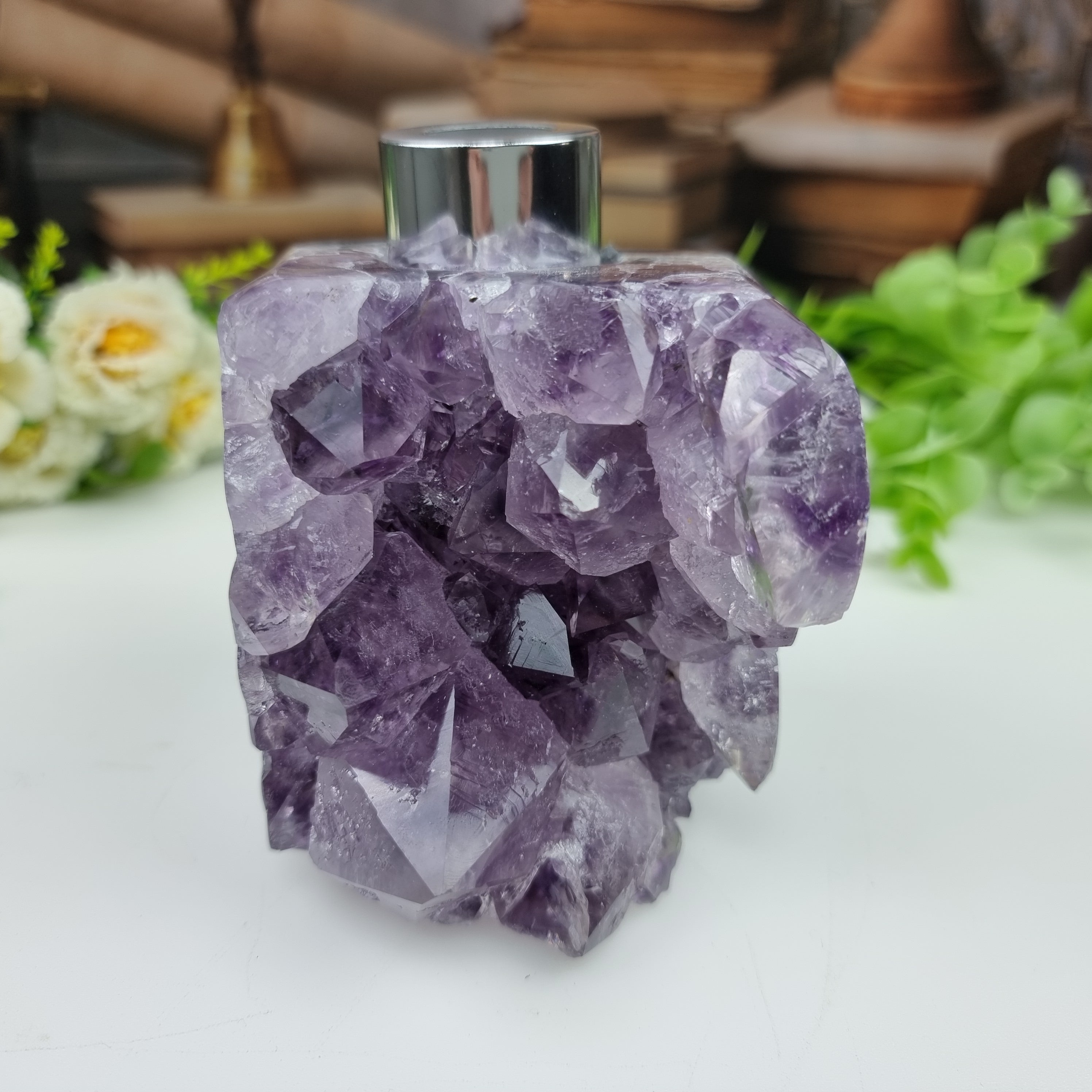 Natural Amethyst Diffuser with Gold or Silver Mouthpiece Height 12 cm Weight 1 kg