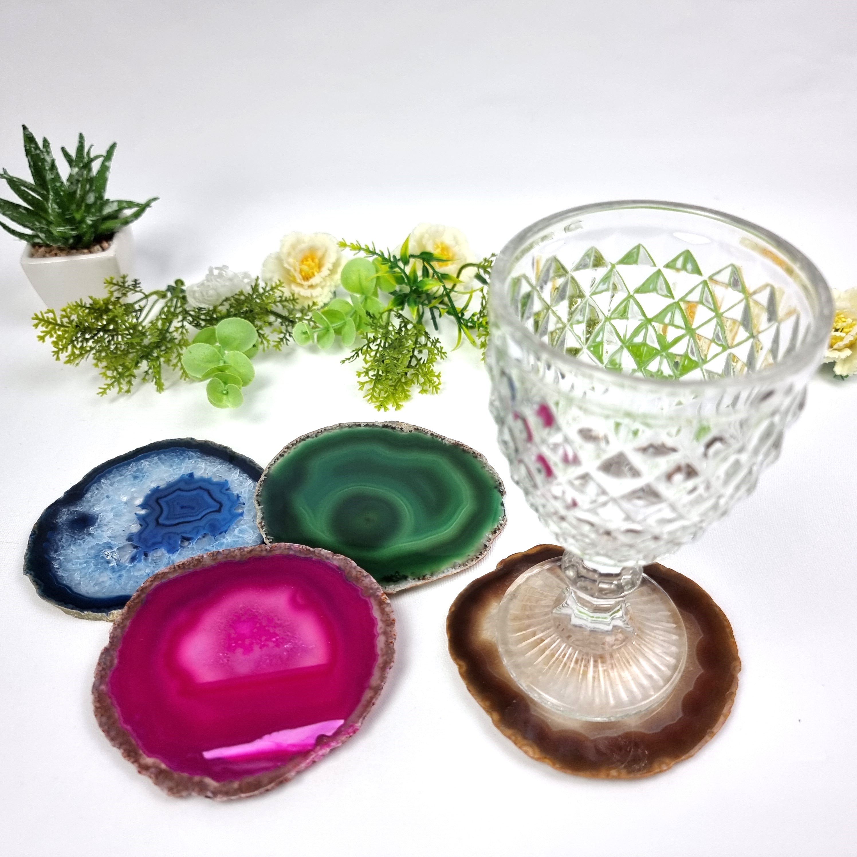 Mixed Agate Coasters, size 3.5" to 4.5" each, 4-piece set