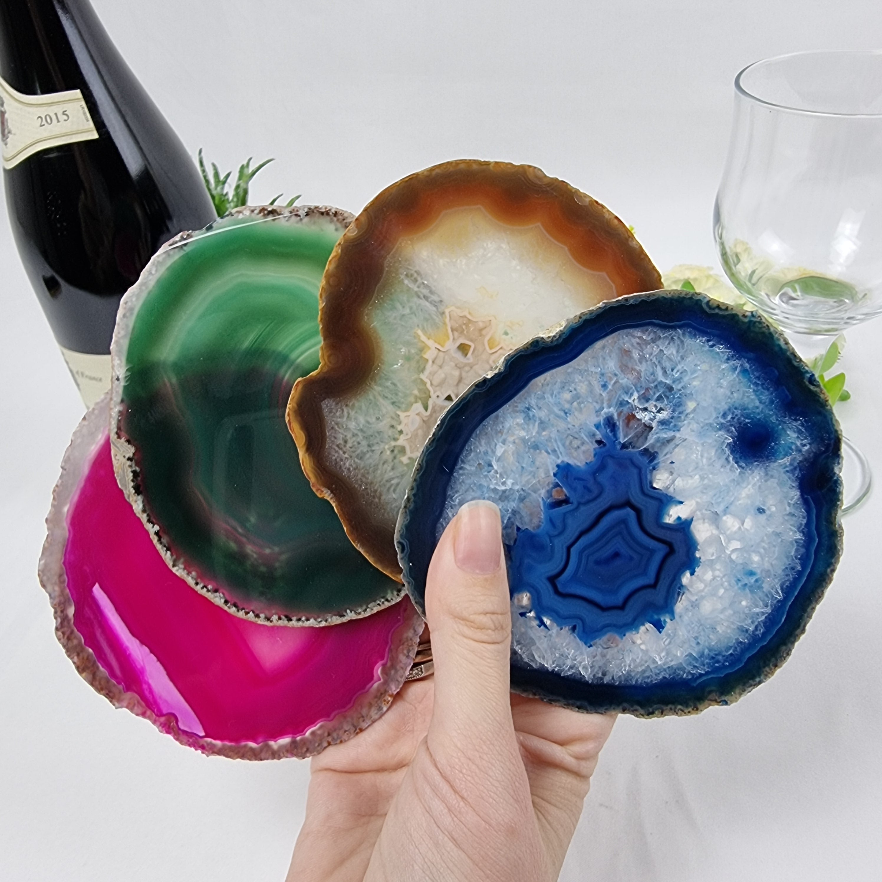 Mixed Agate Coasters, size 3.5" to 4.5" each, 4-piece set