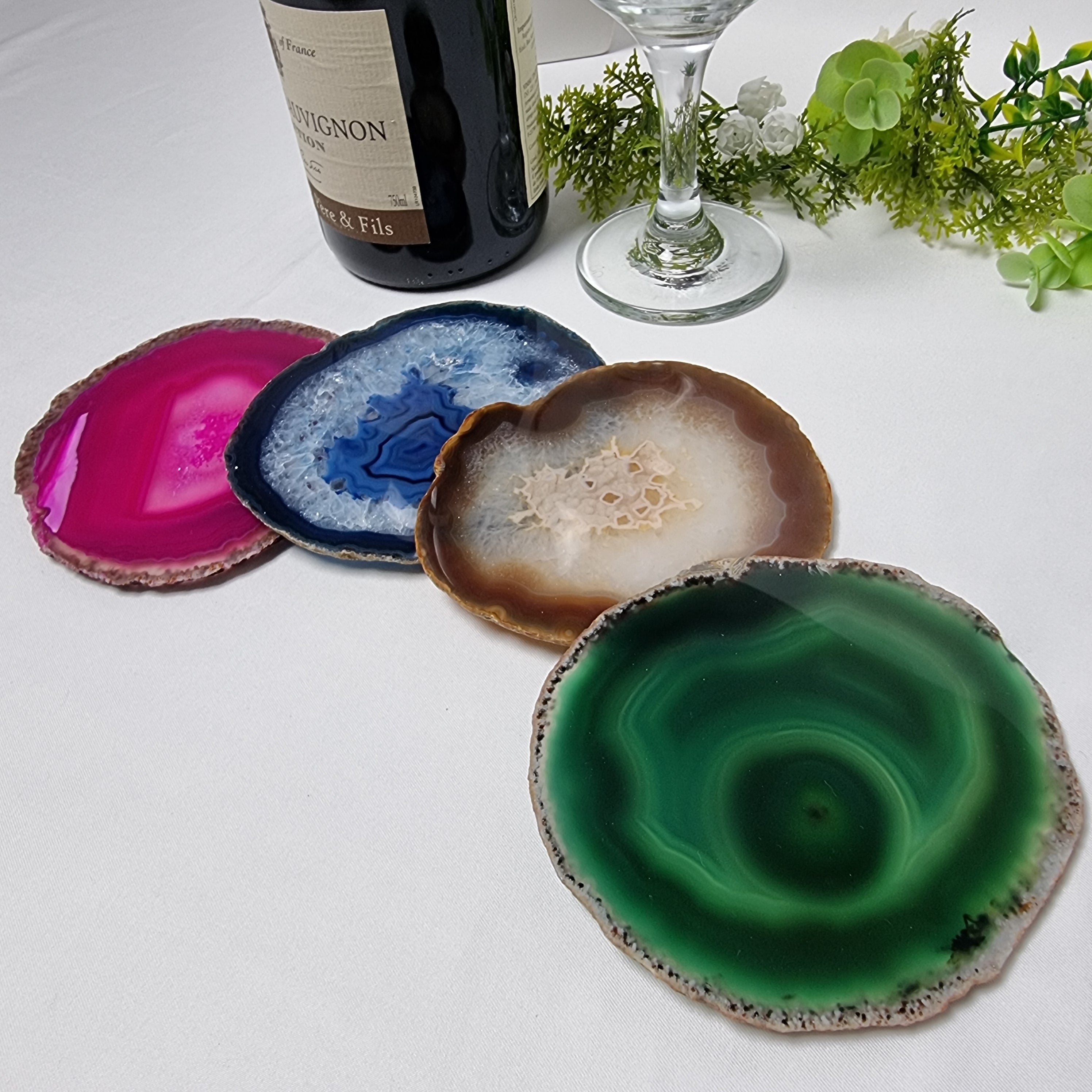 Mixed Agate Coasters, size 3.5" to 4.5" each, 4-piece set