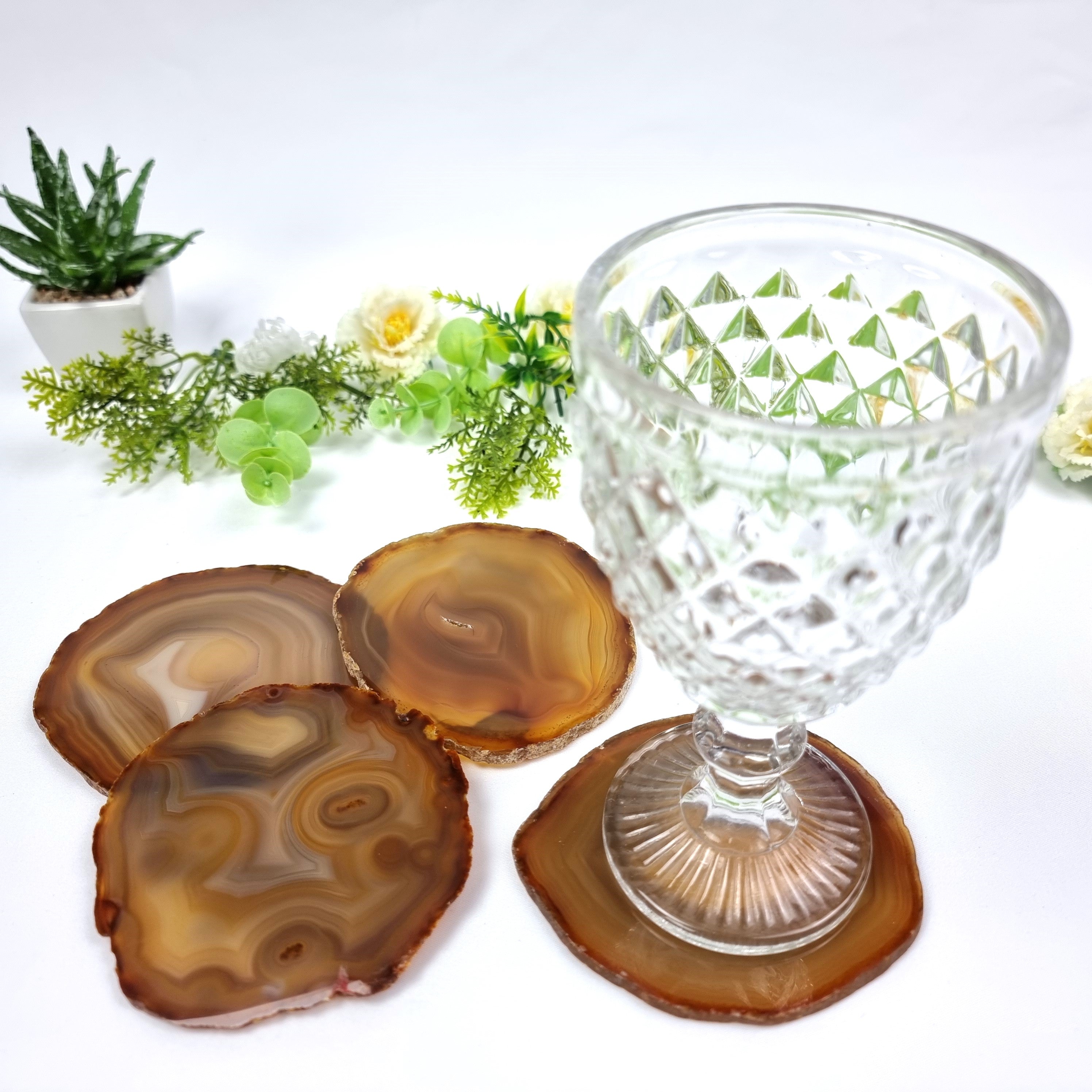 Natural Agate Coasters, size 3.5" to 4.5" each, 4-piece set