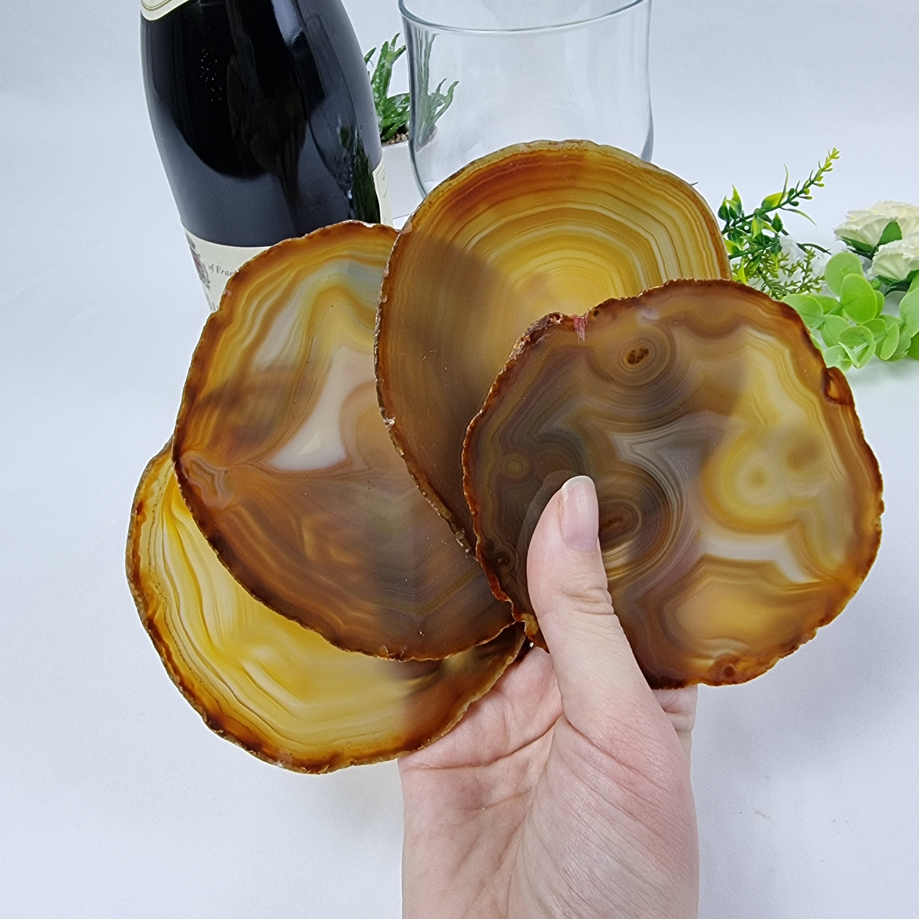 Natural Agate Coasters, size 3.5" to 4.5" each, 4-piece set