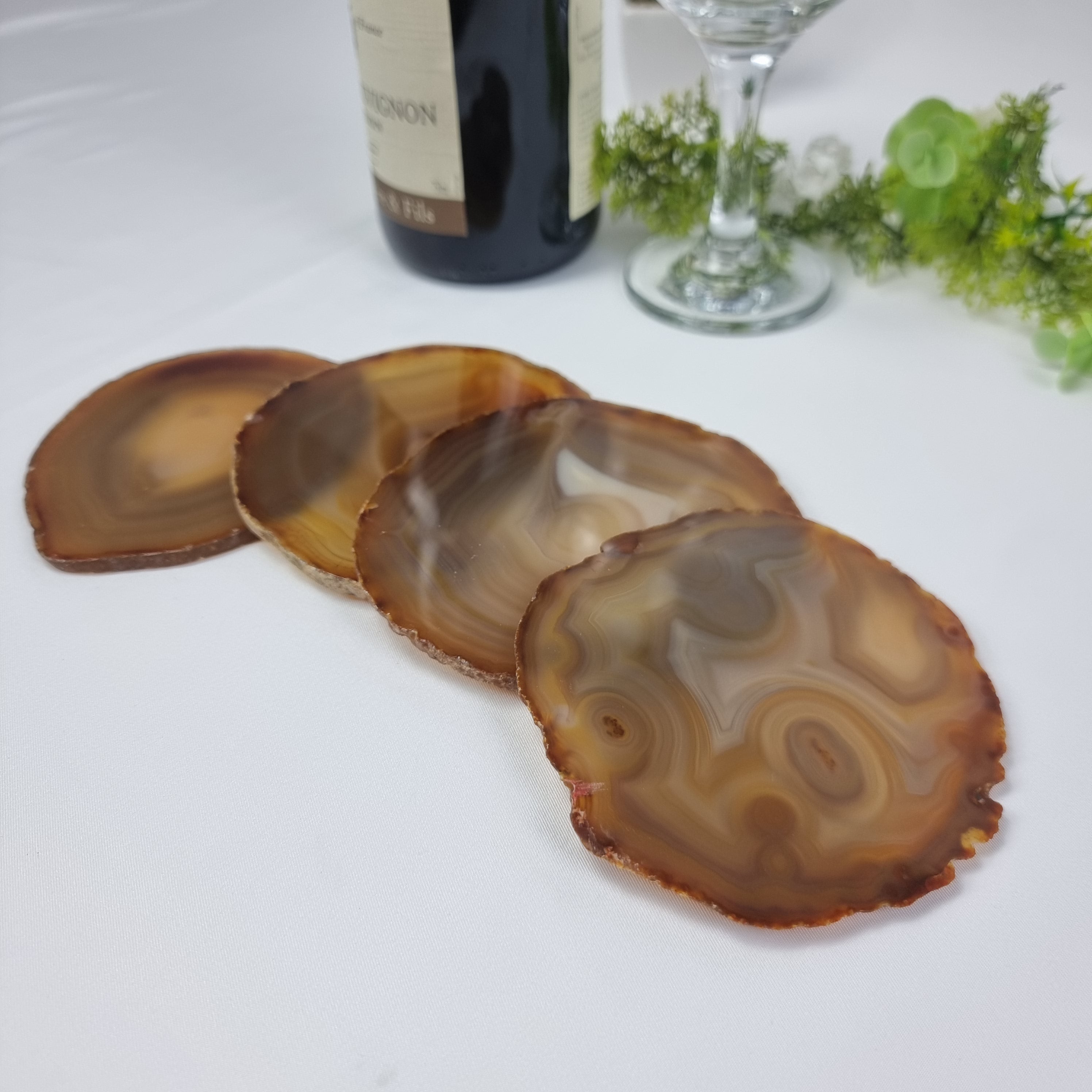 Natural Agate Coasters, size 3.5" to 4.5" each, 4-piece set