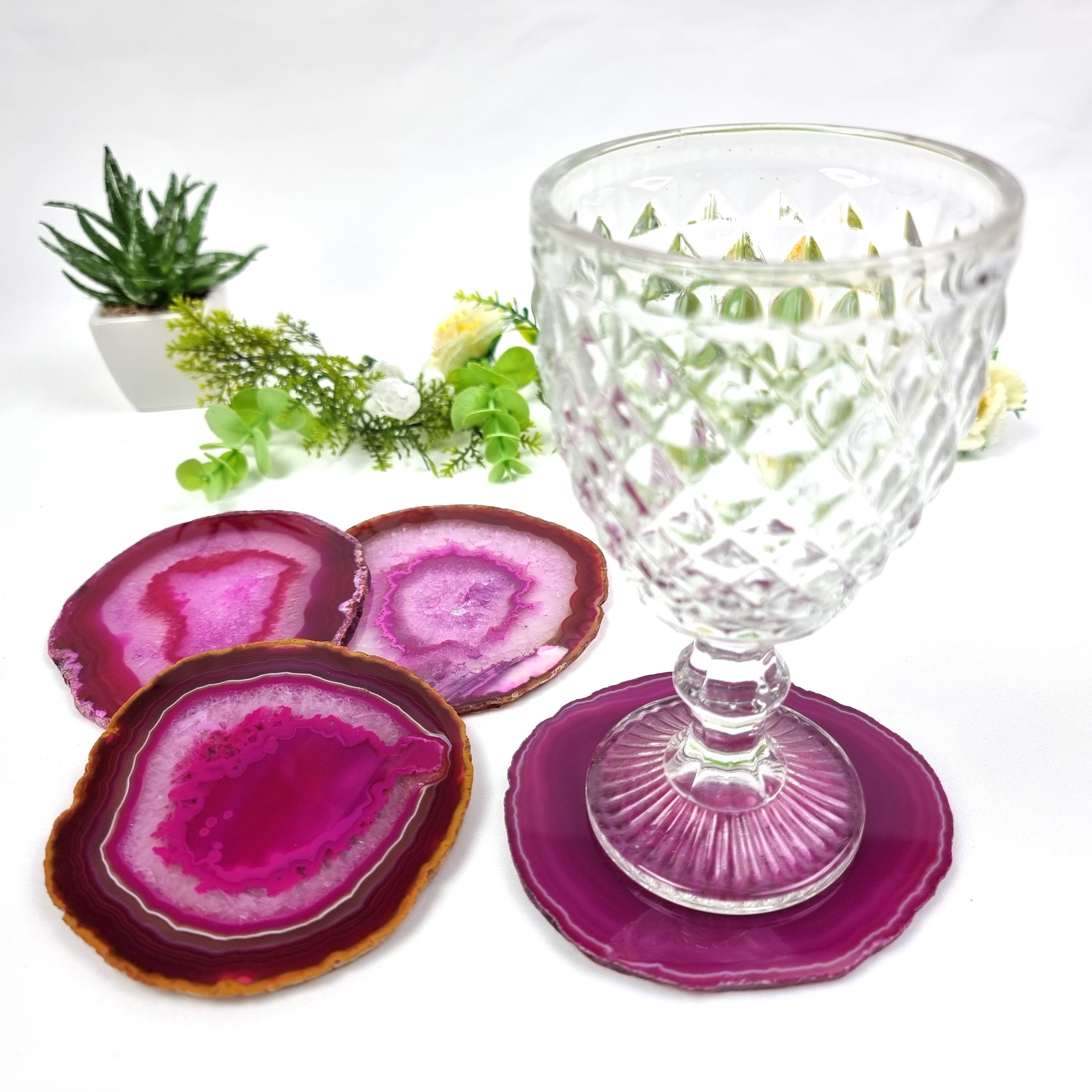 Pink Agate Coasters, size 3.5" to 4.5" each, 4-piece set