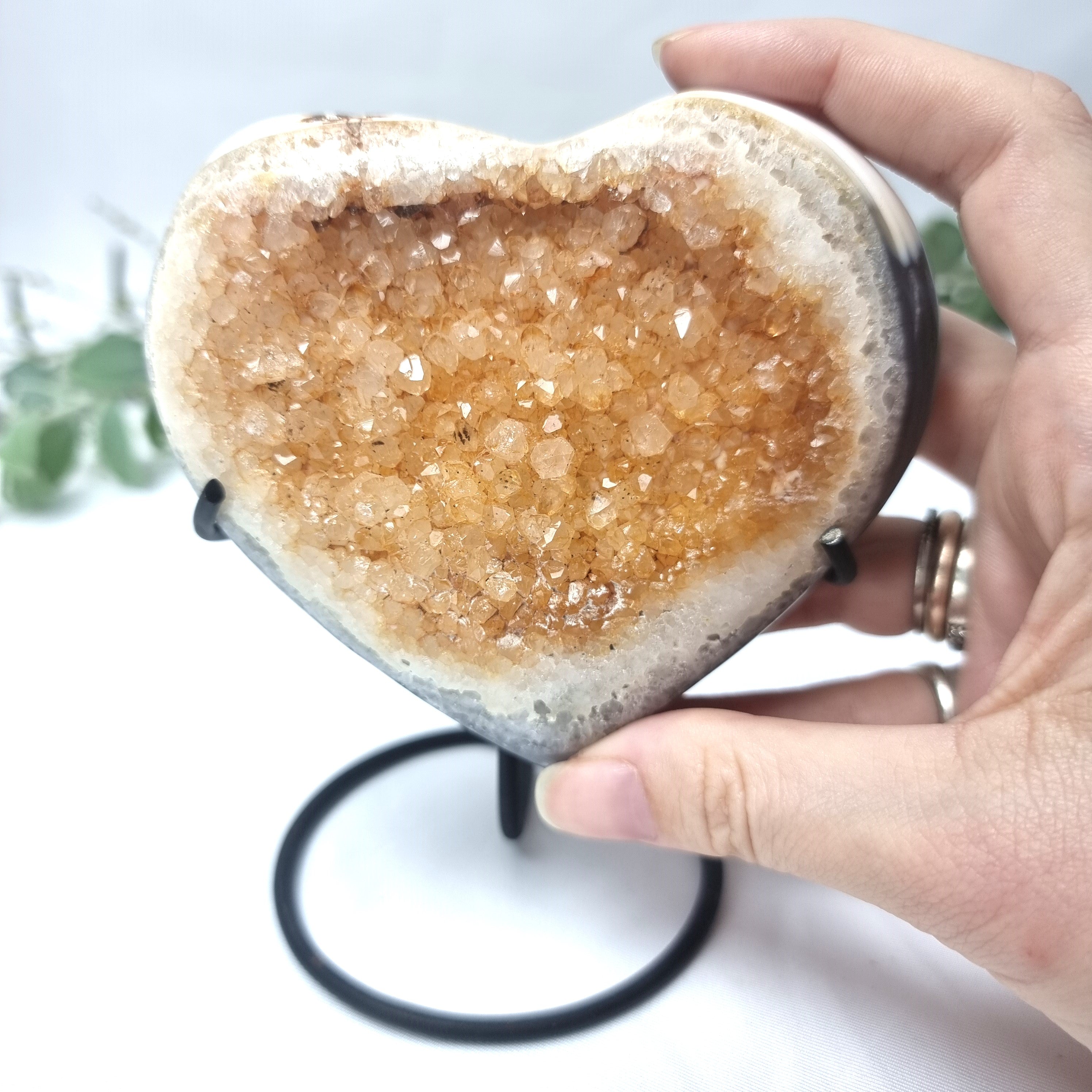 Citrine Heart Geode, Extra Quality, metal stand, 1.00 lbs & 4.33" Tall #by Brcrystals