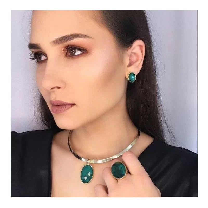 Gold-plated emerald earrings