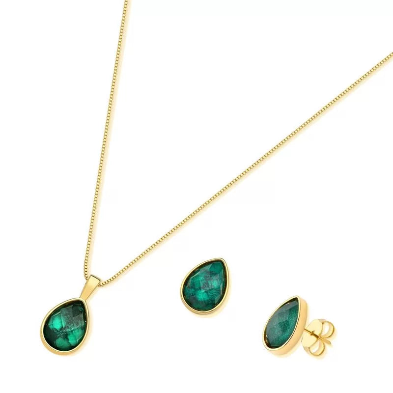 Emerald Gold Filled Earrings and Necklace Set