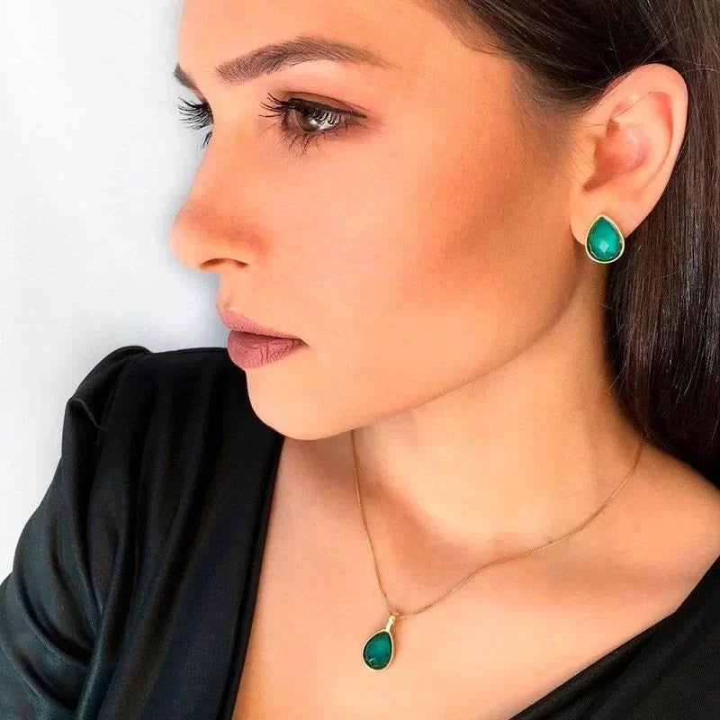 Emerald Gold Filled Earrings and Necklace Set