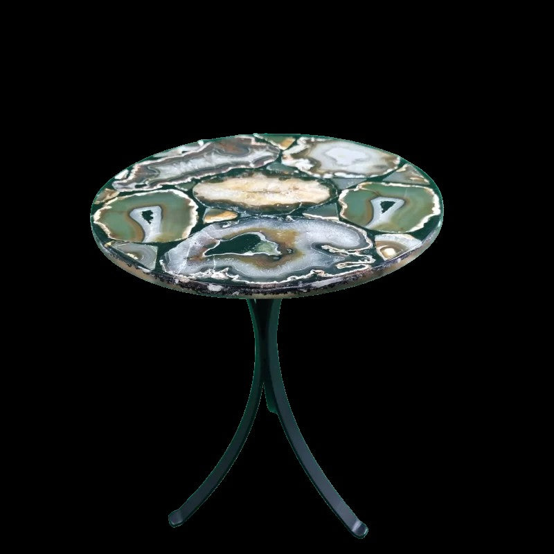 Round Agate Side Table - Agate slabs side table with black legs - Natural Agate side table