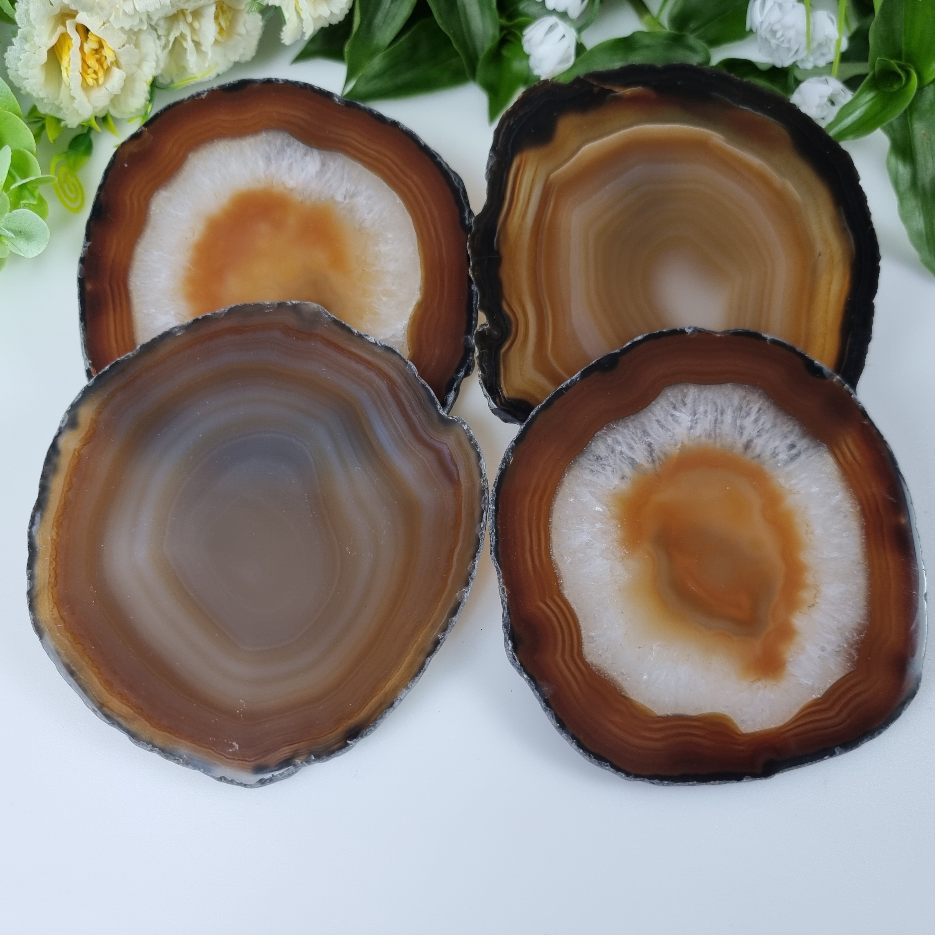 Natural Agate Coasters, size 3.5" to 4.5" each, 4-piece set