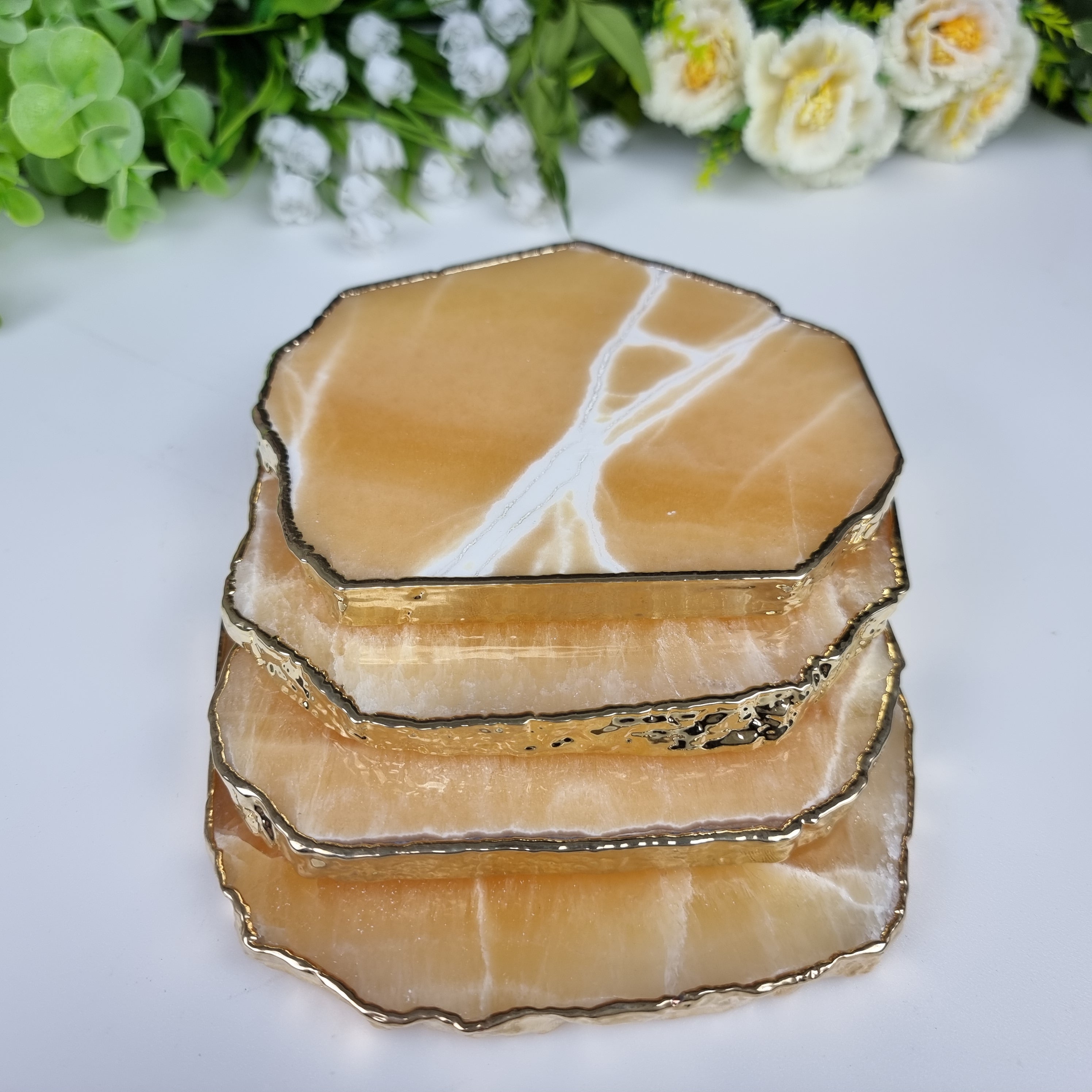 Posavasos de cuarzo surtidos chapados en oro de 10 a 13 cm - 4 piezas Peso total 1,20 kg