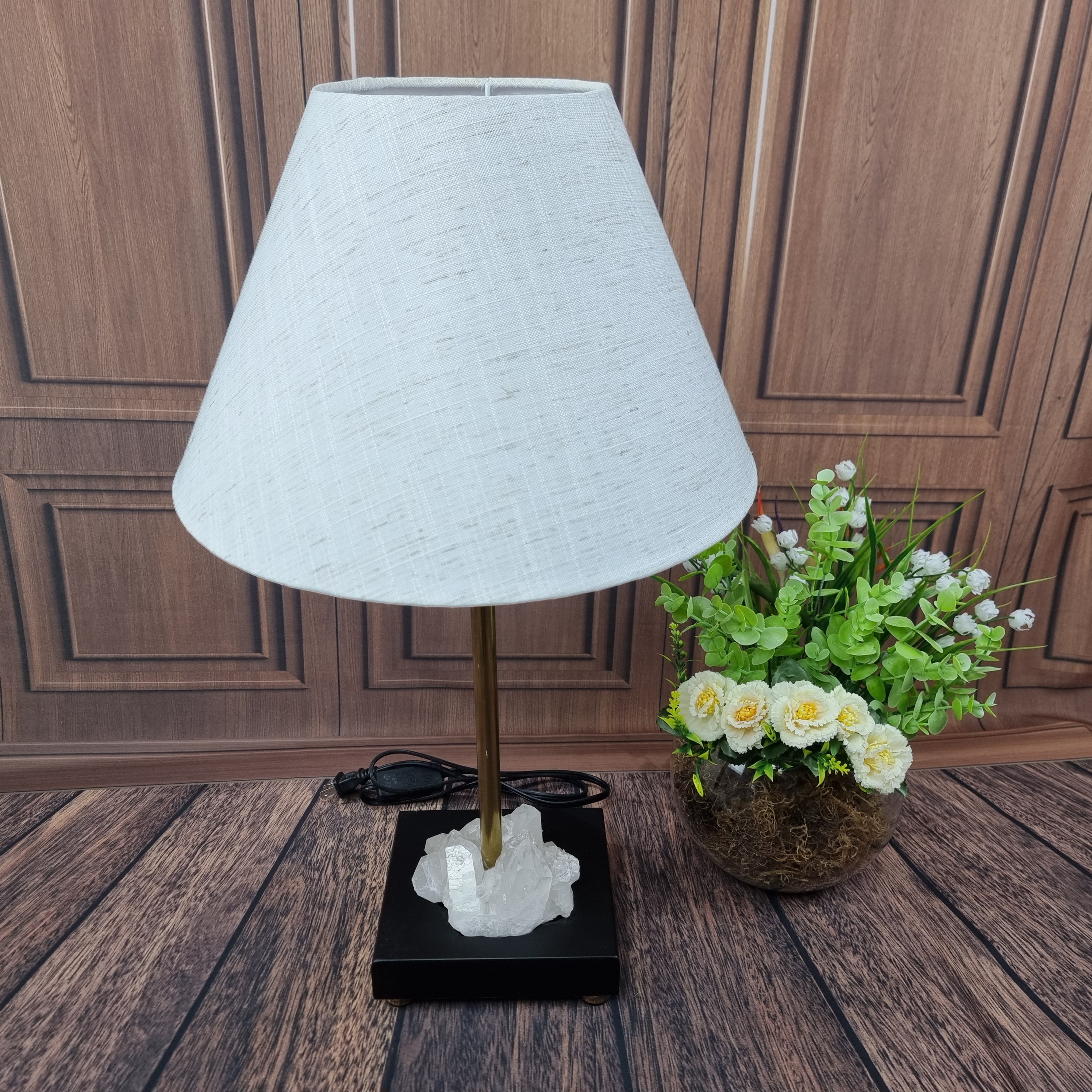 Precious Stone Lampshade 40 cm High with Wooden Base with Electrical System