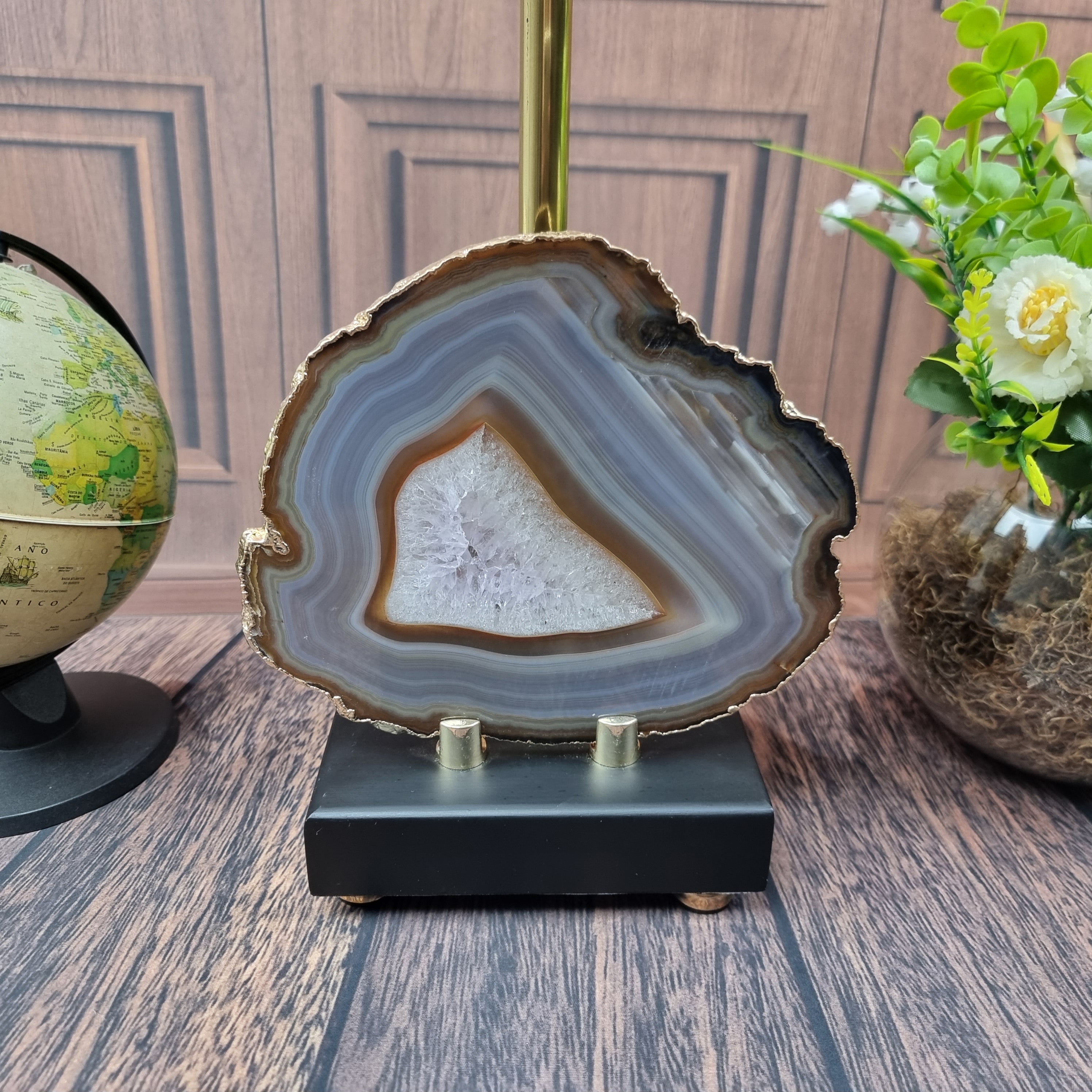 Precious Stone Lampshade 40 cm High with Wooden Base with Electrical System