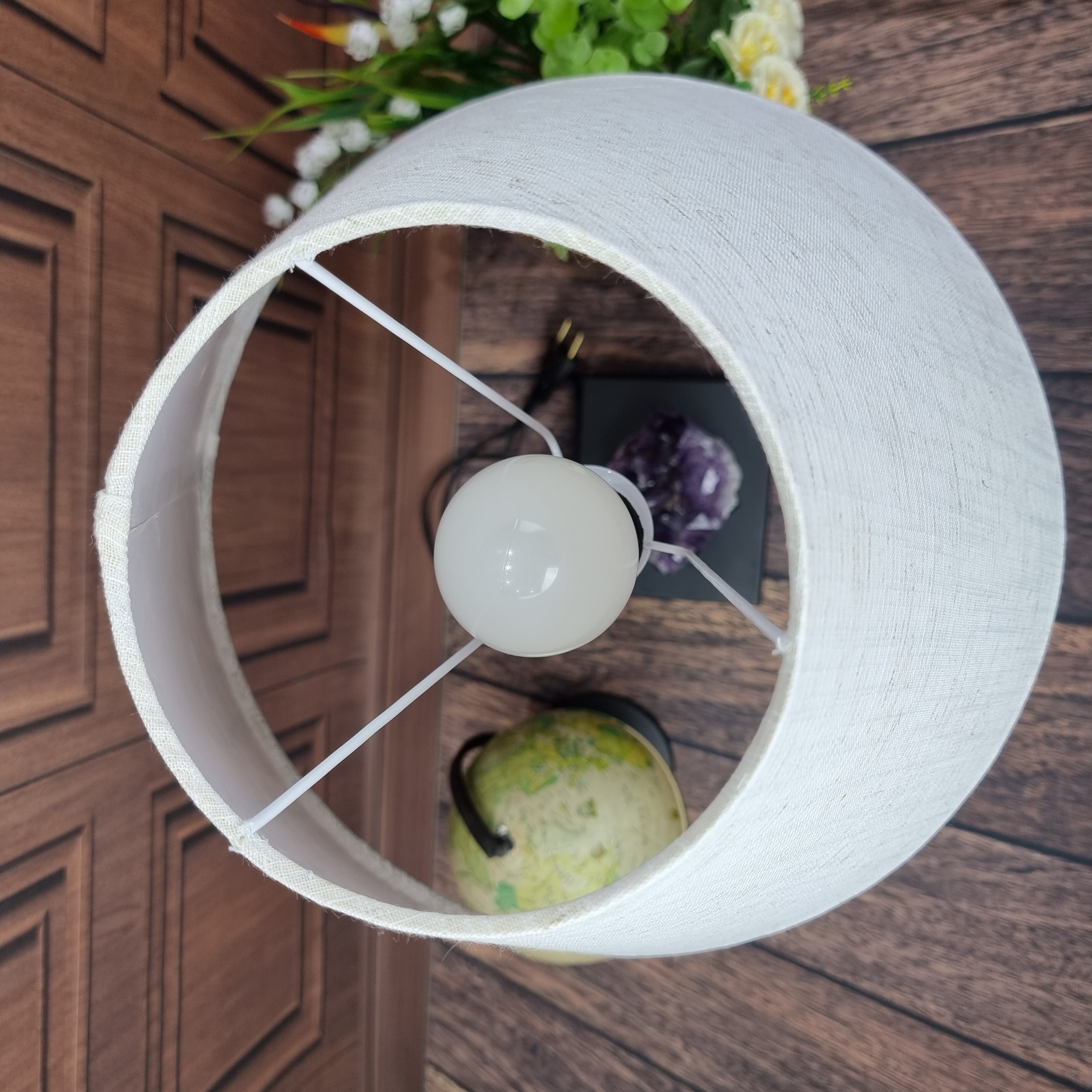 Precious Stone Lampshade 40 cm High with Wooden Base with Electrical System