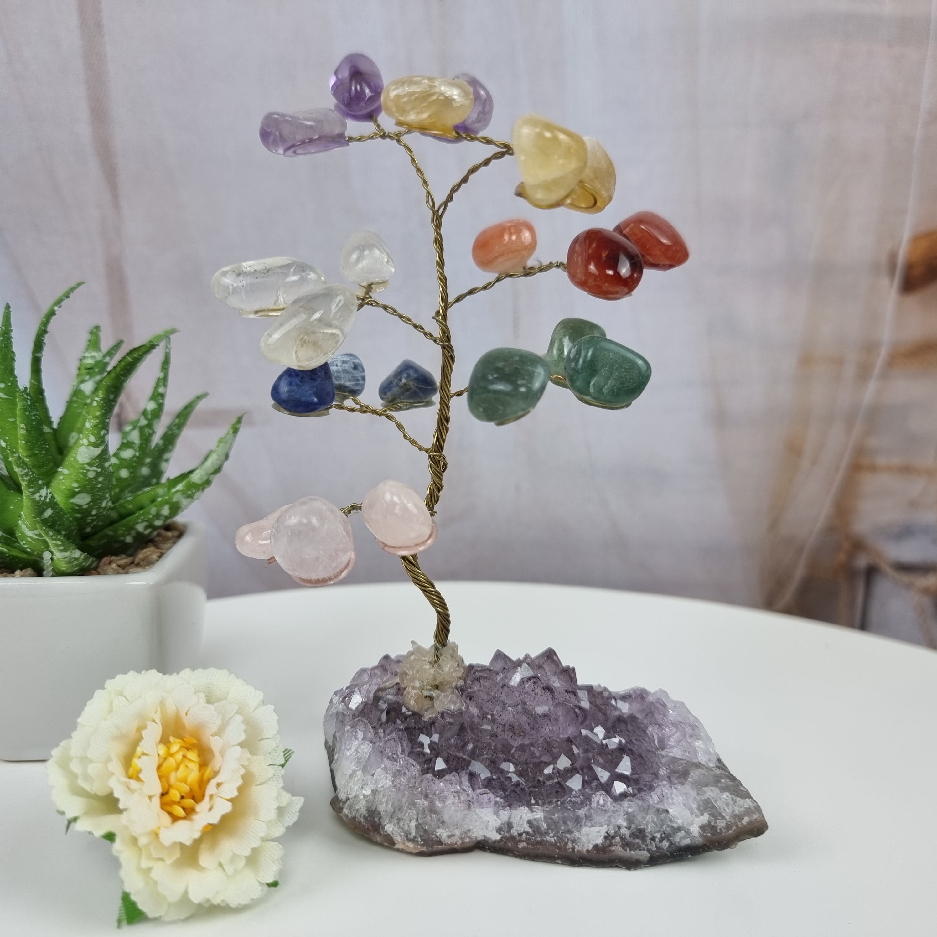 Árbol 7 Chakras piedras preciosas 7 ramas 21 Piedras Base Amatista Calidad A - 150 g