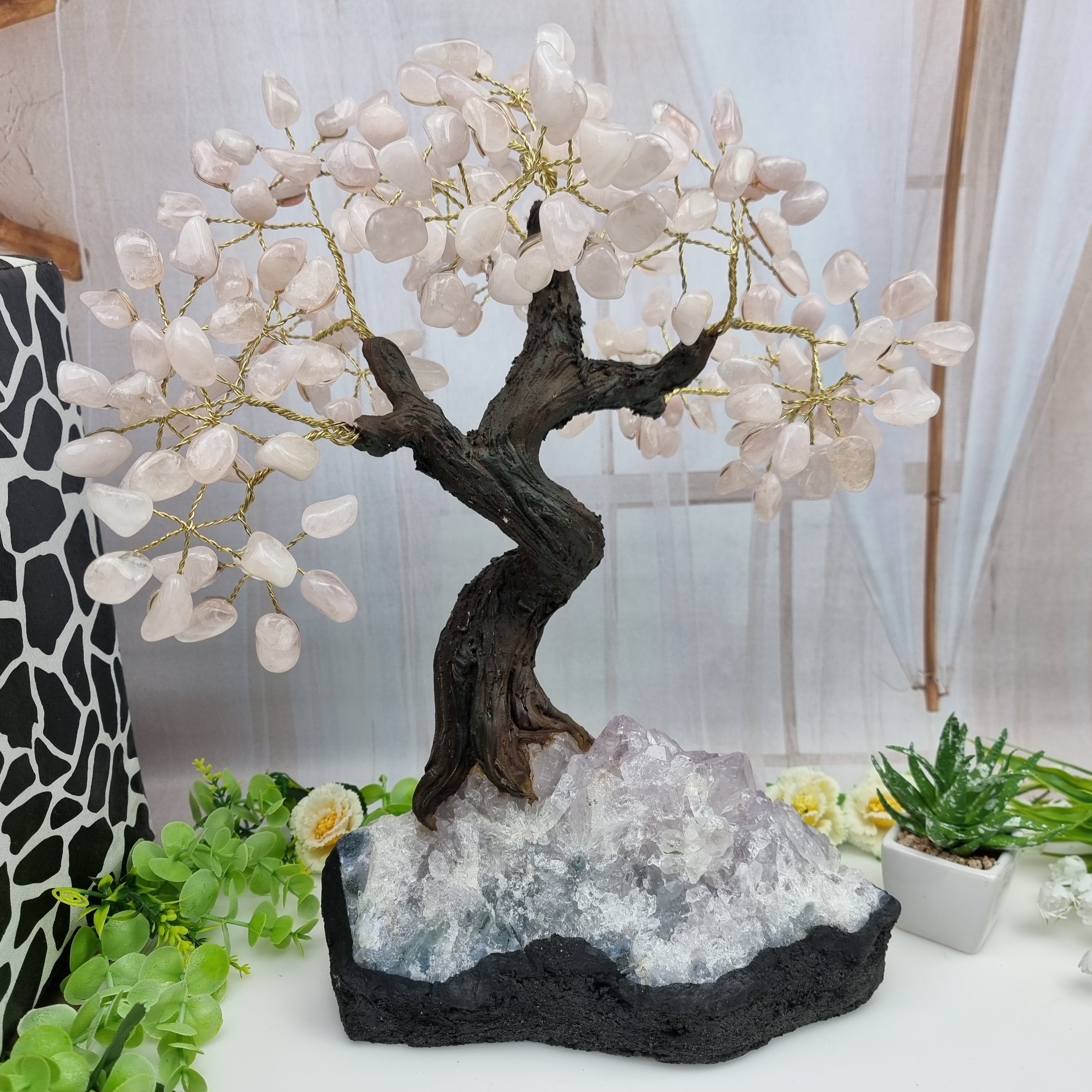 Árvores de PEDRAS Naturais | 180 Pedras, 36 galhos | Base de Ametista com 30 cm altura - Peça Artesanal BR Crystals