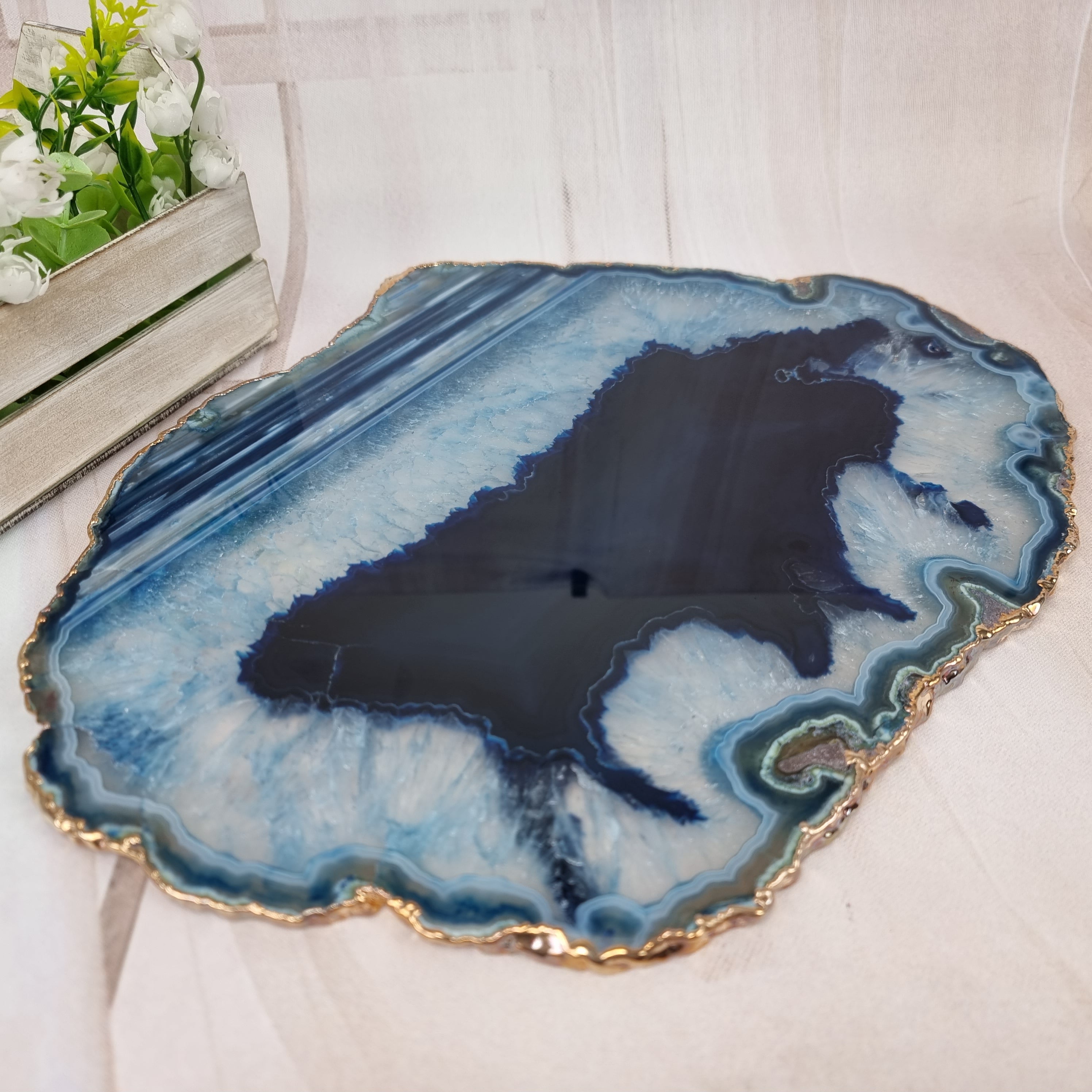 Special Natural Agate Trays with Gold Plating | 1 Unit | Size 30 cm | Handmade Piece BR Crystals