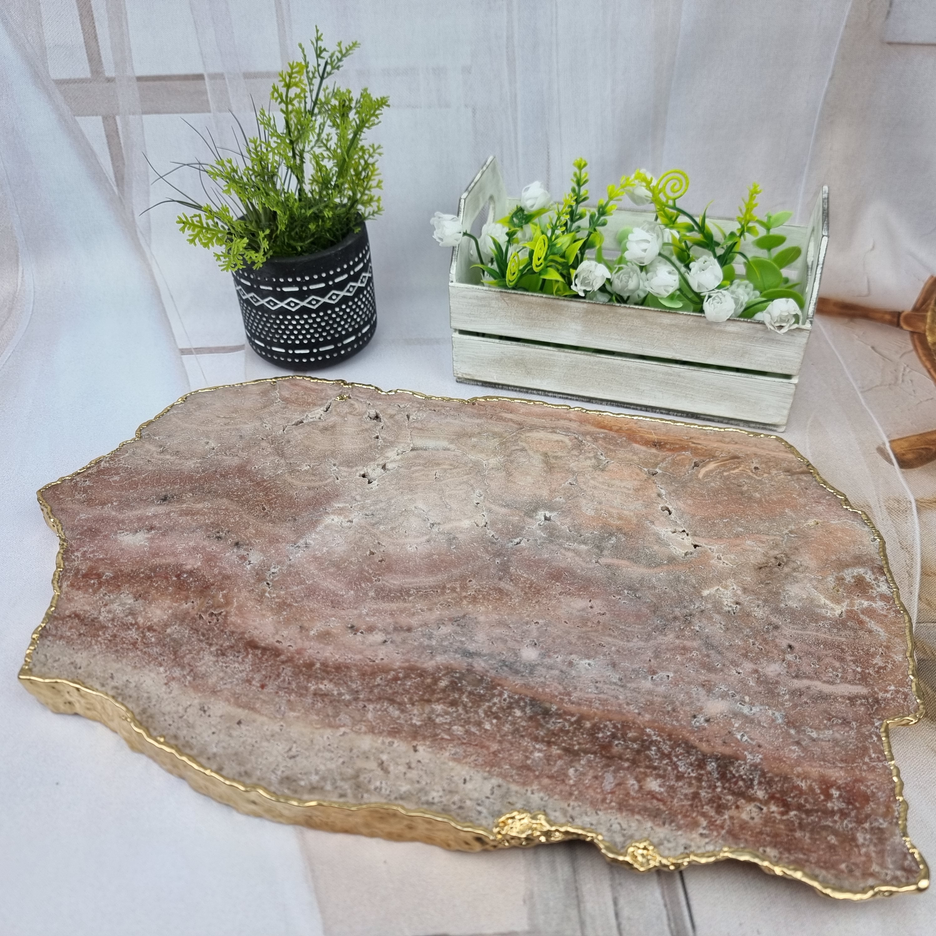 Bandejas de Cuarzo con BORDES DORADOS tamaño 30 a 35 cm y peso 3 kg