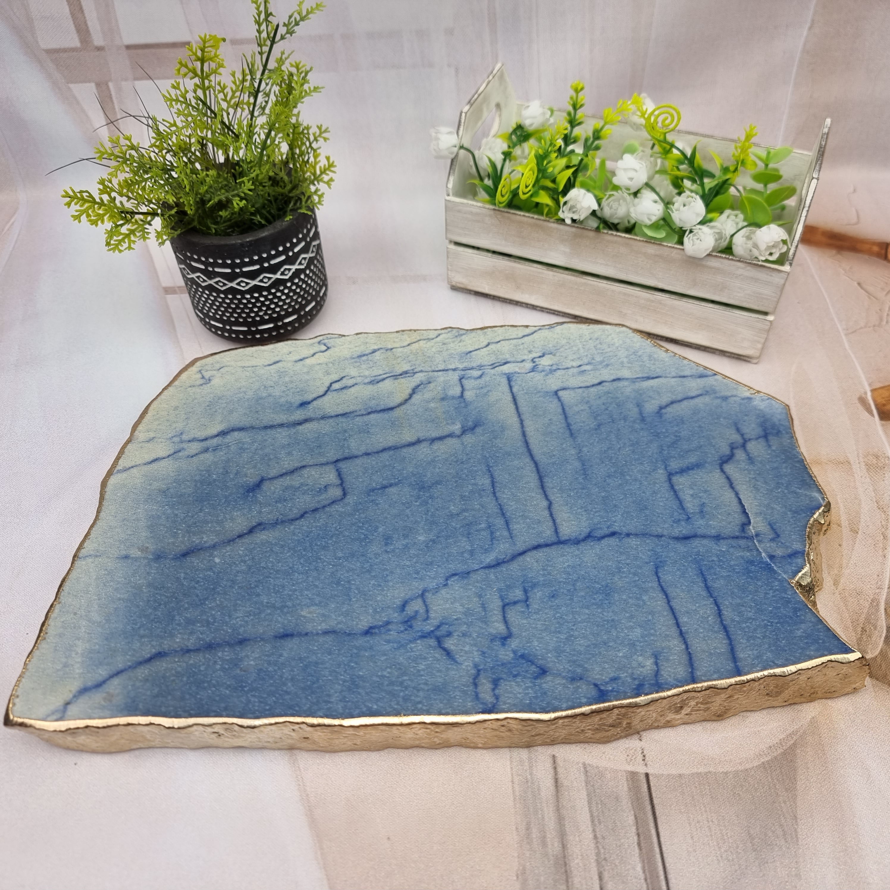 Bandejas de Cuarzo con BORDES DORADOS tamaño 30 a 35 cm y peso 3 kg