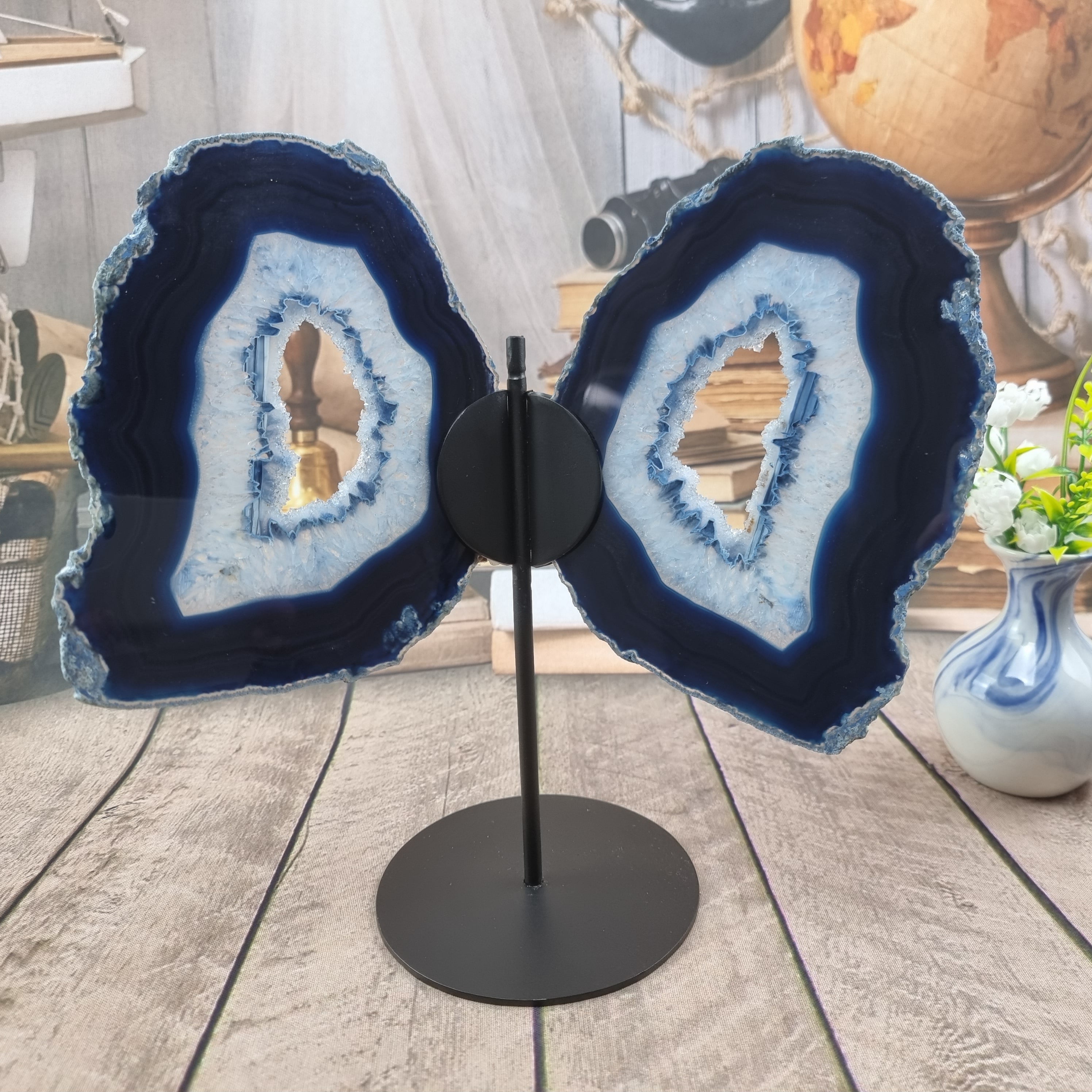 Mariposas de Ágata Natural tamaño 30 cm altura base de hierro y peso 900 kg