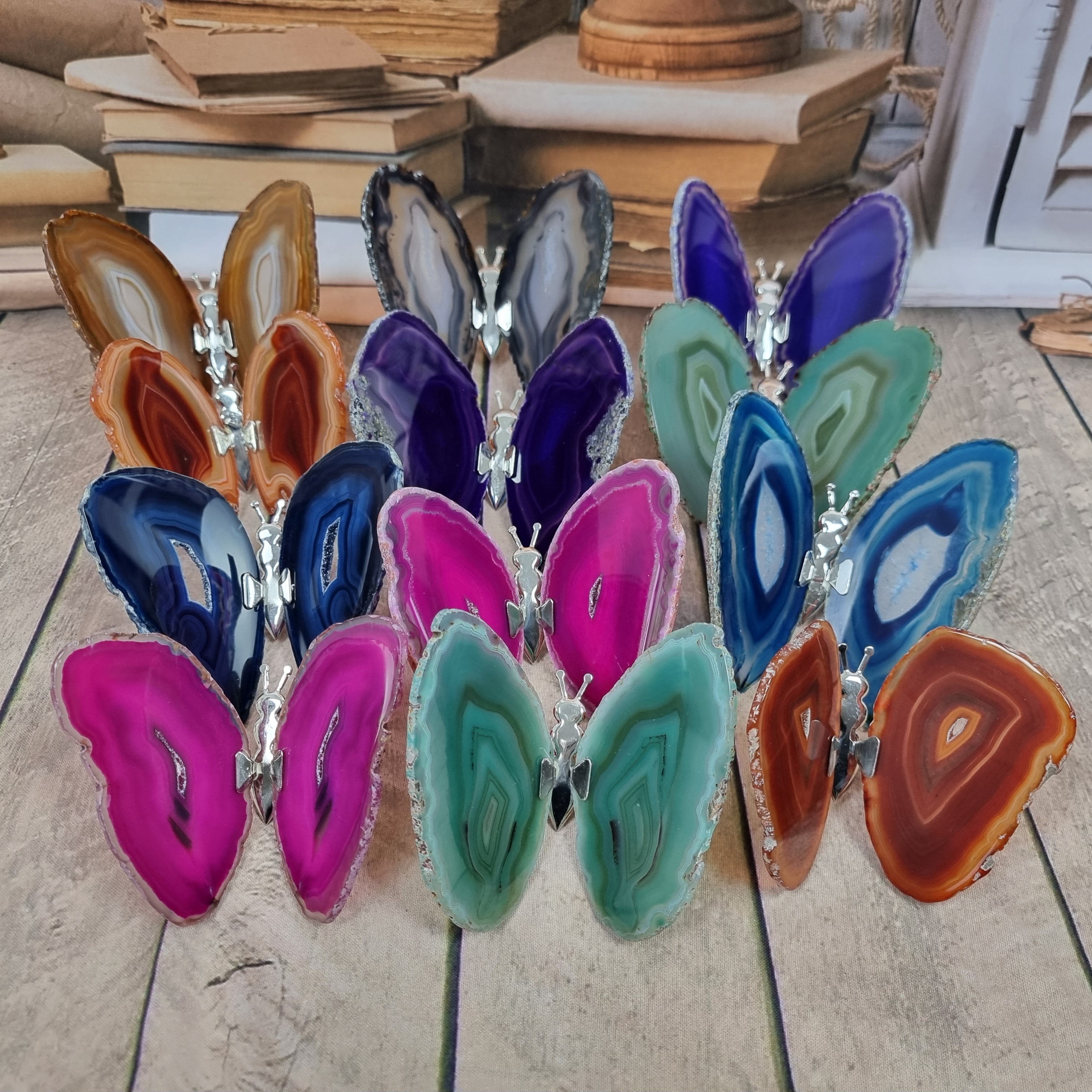 Mariposas Ágata Natural Insecto tamaño 10 a 12 cm Plata y peso 150 gramos