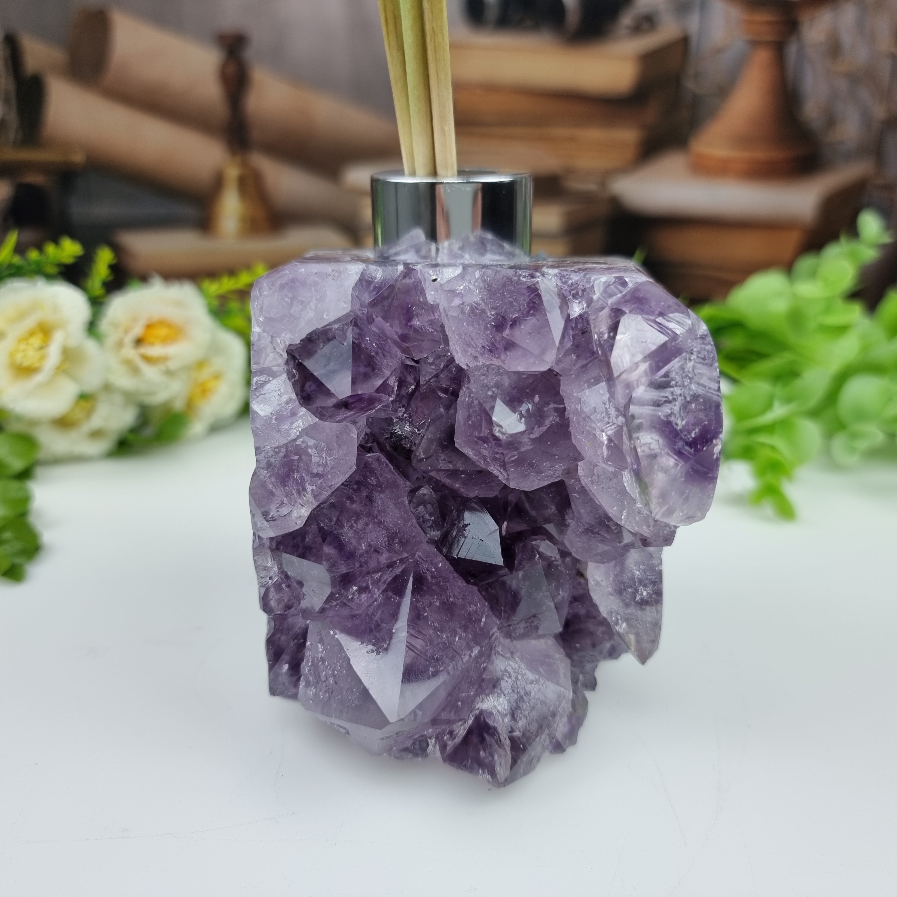 Natural Amethyst Diffuser with Gold or Silver Mouthpiece height 12 cm Weight 1.00 kg