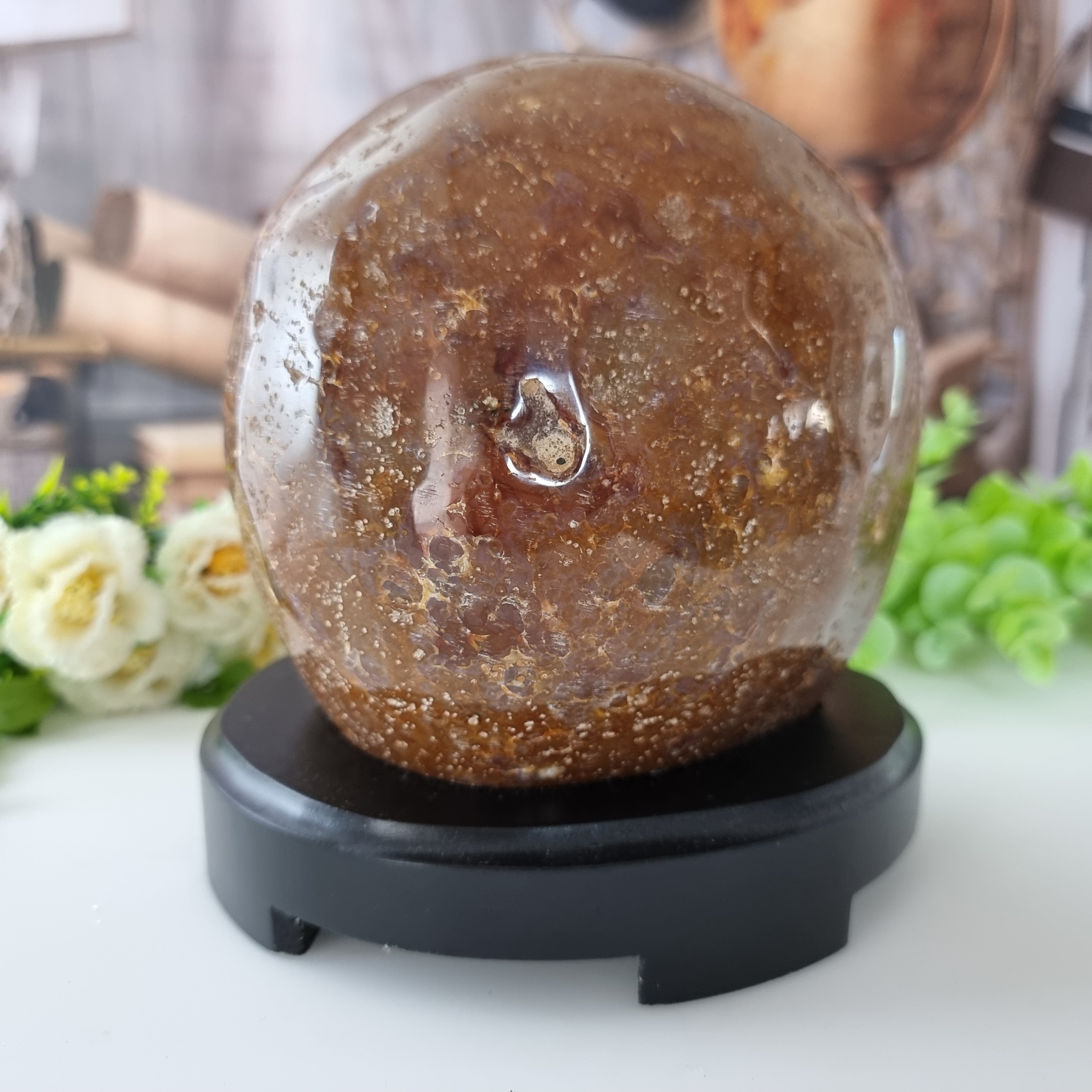 Lámpara de ágata con base de madera e iluminación LED altura 18 cm peso medio 3 kg